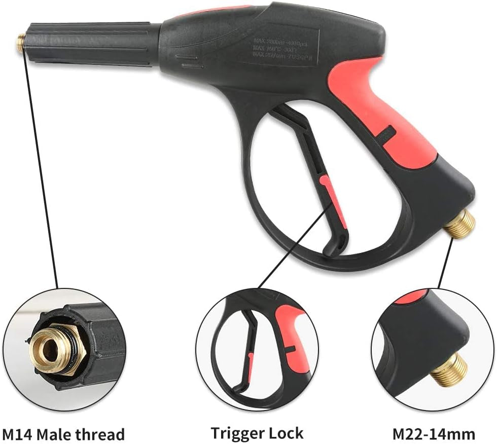 4000 PSI High Pressure Washer Gun Kit with Replacement Extension Wand, M22-14mm Fitting Gun, 1/4”×50FT Hose, 6 Spray Nozzle, 30 Degree Curved Wand...