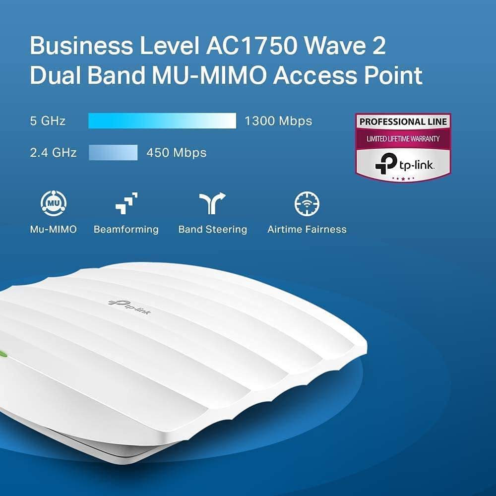 White AC1750 Gigabit Wireless Access Point (EAP245 V3) - Business WiFi Solution with Mesh Support - Seamless Roaming and MU-MIMO - PoE Powered - SDN Integrated - Cloud Access and Omada App