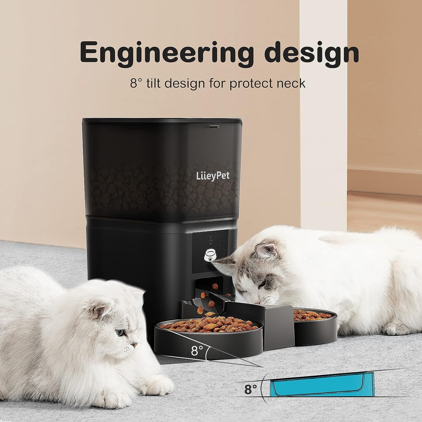 Automatic Cat Feeders - Smart Pet Food Dispenser for Dry Food - Equipped with 2.4G App Control - Features Double Stainless Steel Bowls - Offers Dual Power Supply - Allows for 1 to 10 Meals Per Day Programming.