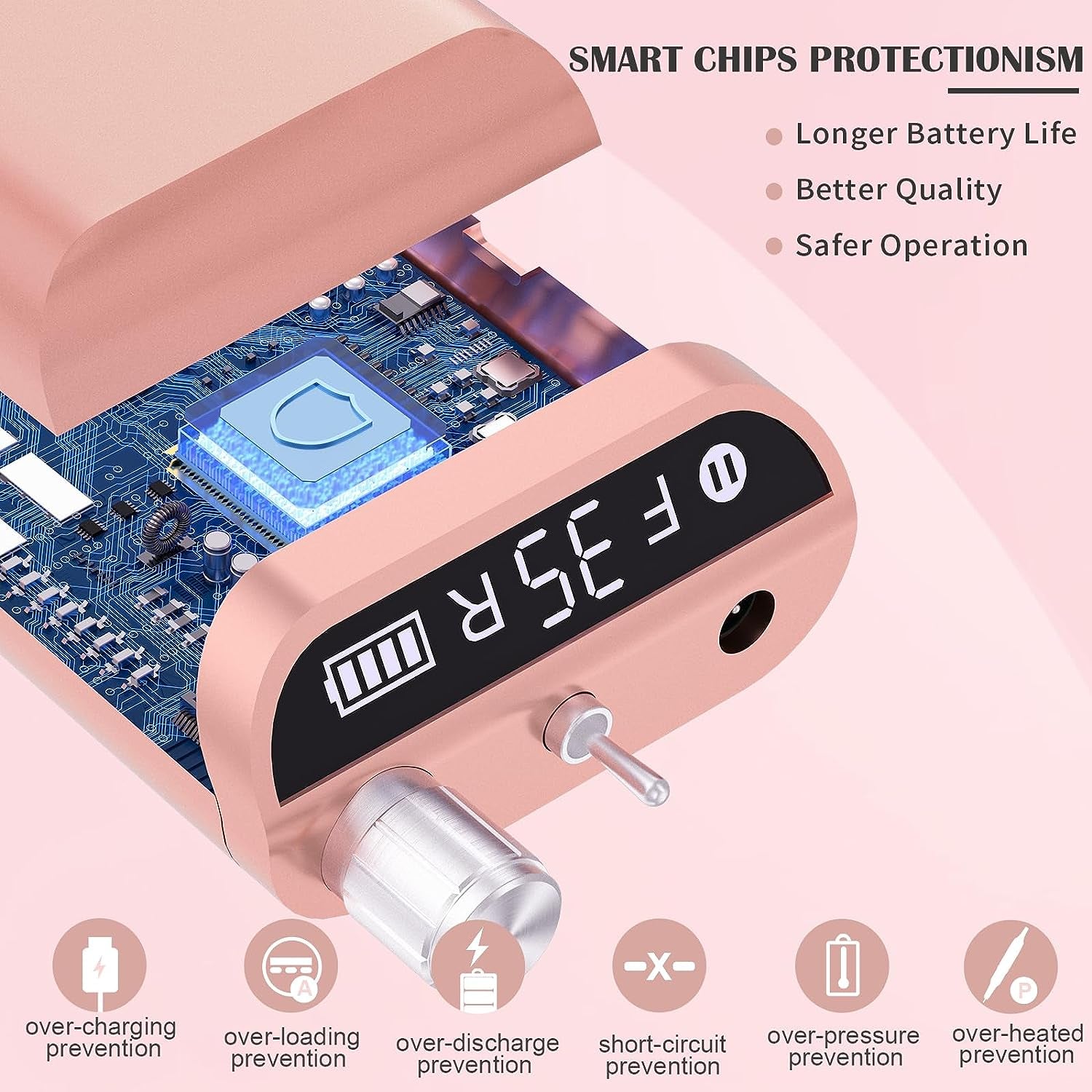 Portable Electric Nail Drill Machine: A Rechargeable, Professional Nail E File Drill with 35000 RPM. Ideal for Acrylic and Gel Nails, Polish Removal, and Nail Shaping. Includes 10 Bits and Sanding Bands, and it comes in a stylish Rose Gold color.