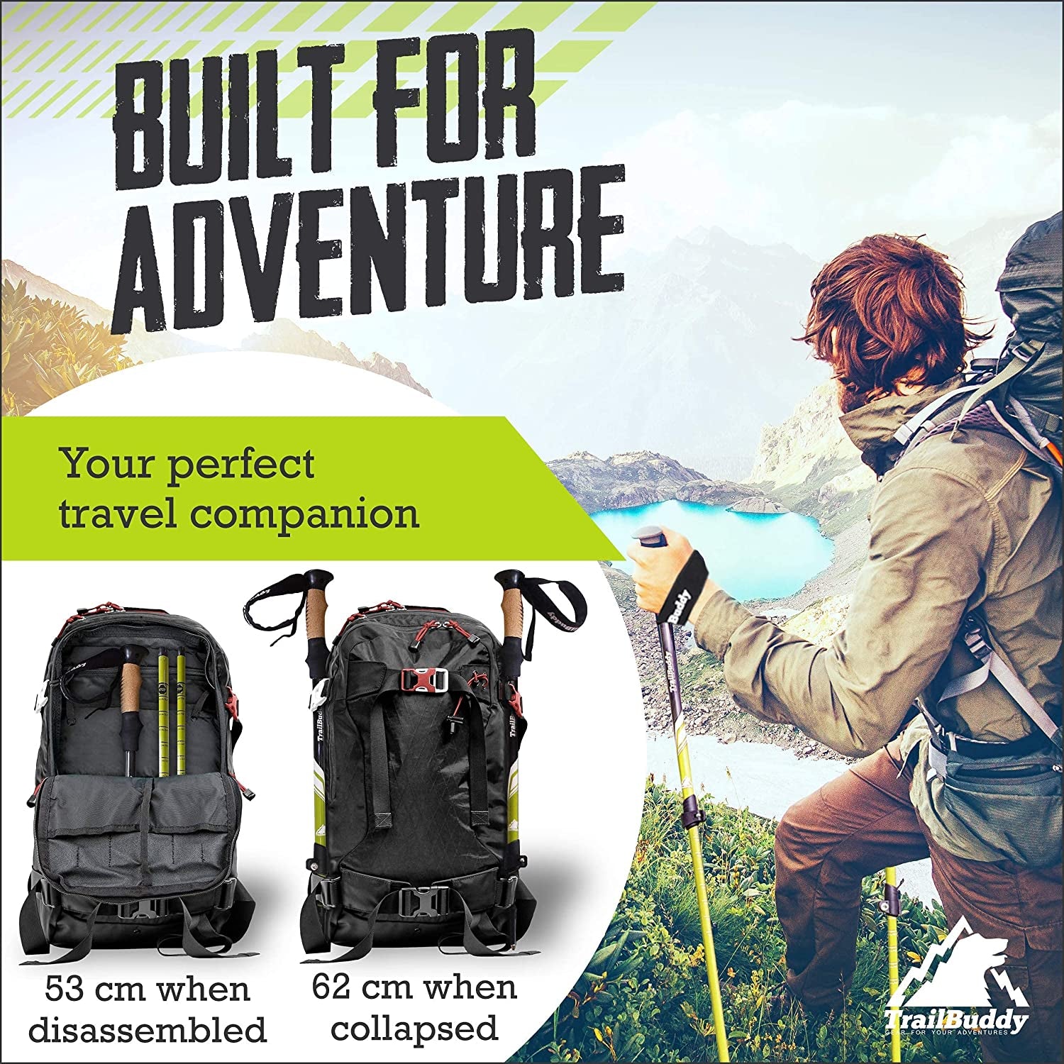Ultralight Aluminum Collapsible Hiking Poles - Adjustable Trekking Poles for Hiking, Camping, and Backpacking - Set of 2 Walking Sticks with Cork Grip