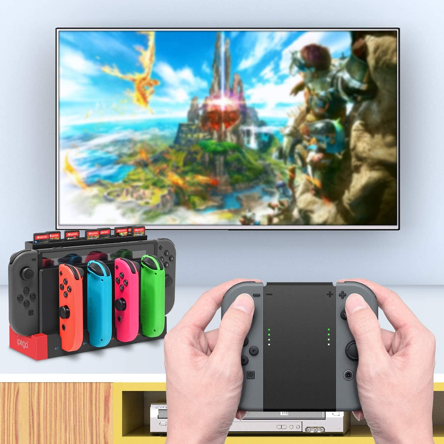 Nintendo Switch Controller Charger Dock with Dock Extension Charging Station and 28 Game Card Storage Slots - Compatible with Joycon and Nintendo Switch Accessories Kits