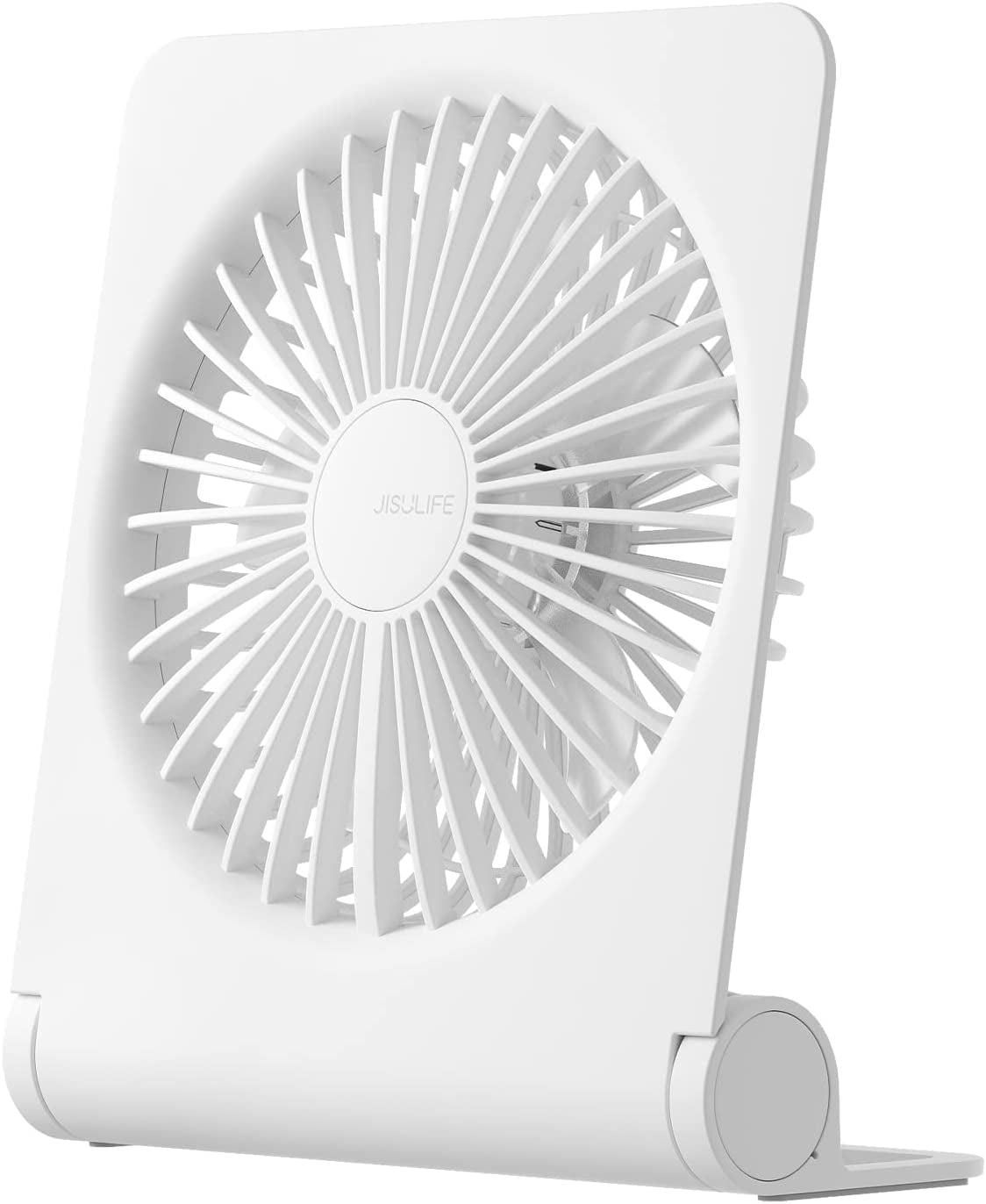 Portable USB Rechargeable Desk Fan: Enjoy the Convenience of a Small and Folding Personal Mini Fan with a 4500mAh Battery. It Provides Strong Wind and Operates Ultra Quietly with 4 Speed Modes, Making it Perfect for Office, Home, and Camping Use in White.