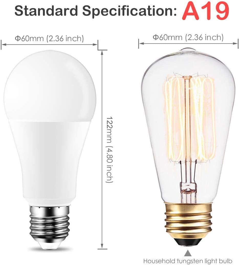 Pack of 2 LED Light Bulbs: Equivalent to 70W, RGB Color Changing Bulbs with 2 Moods, Memory, Sync, Dimmable, A19 E26 Screw Base, and Timing Remote Control Included.
