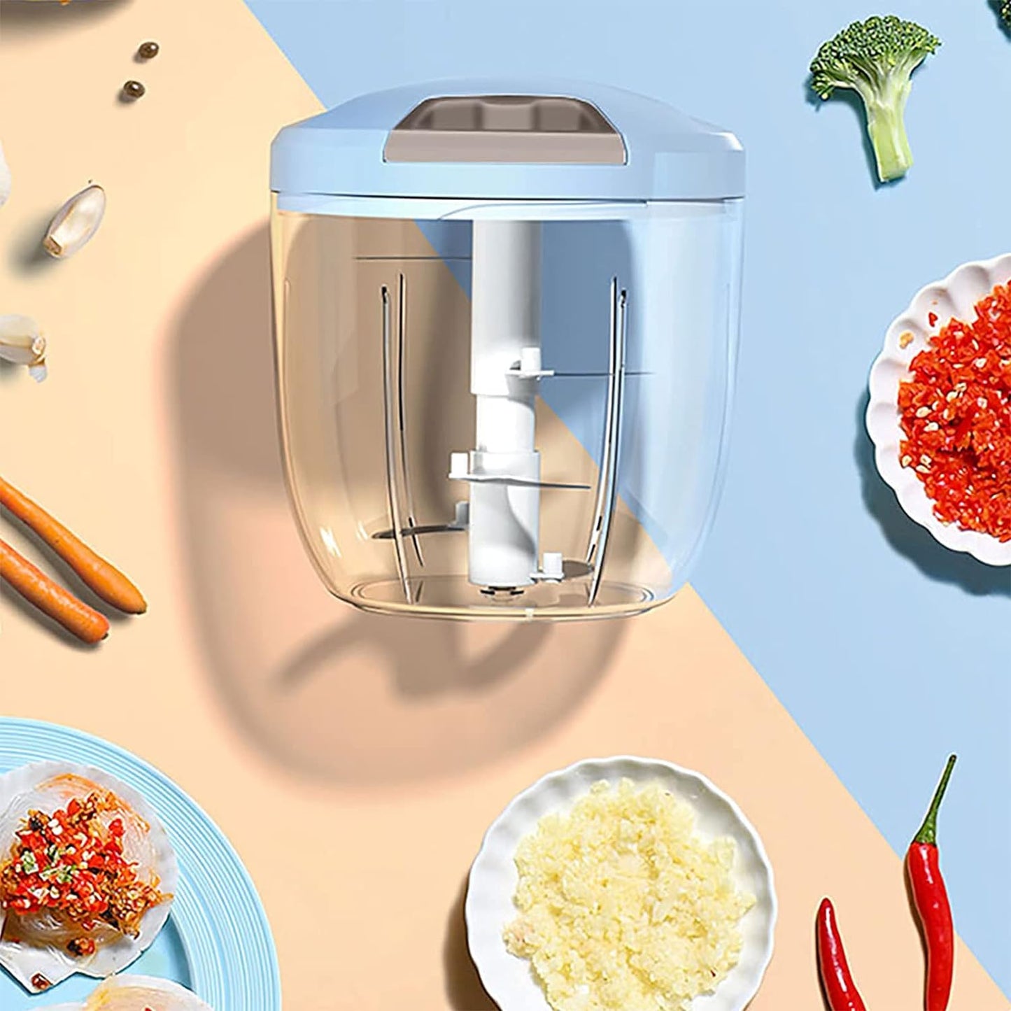 30oz Manual Food Chopper - Efficient Hand Held Vegetable Chopper/Blender for Fruits, Nuts, Herbs, Onions, Garlics, Salsa, Pesto, Coleslaw, and Puree