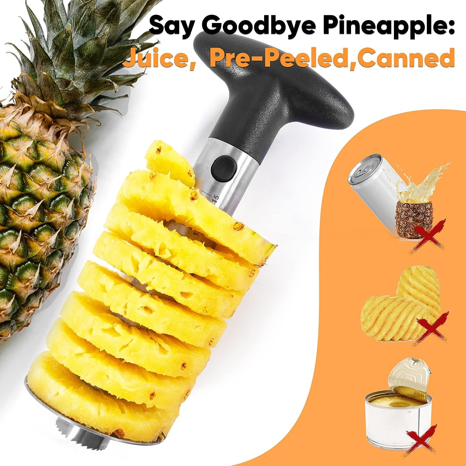 Pineapple Corer Cutter, Stainless Steel Fruit Pineapple Peeler Slicer [Upgraded, Reinforced, Thicker Blade], Pineapple Core Remover with Measure Mark, Kitchen Tool for Diced Pineapple Rings