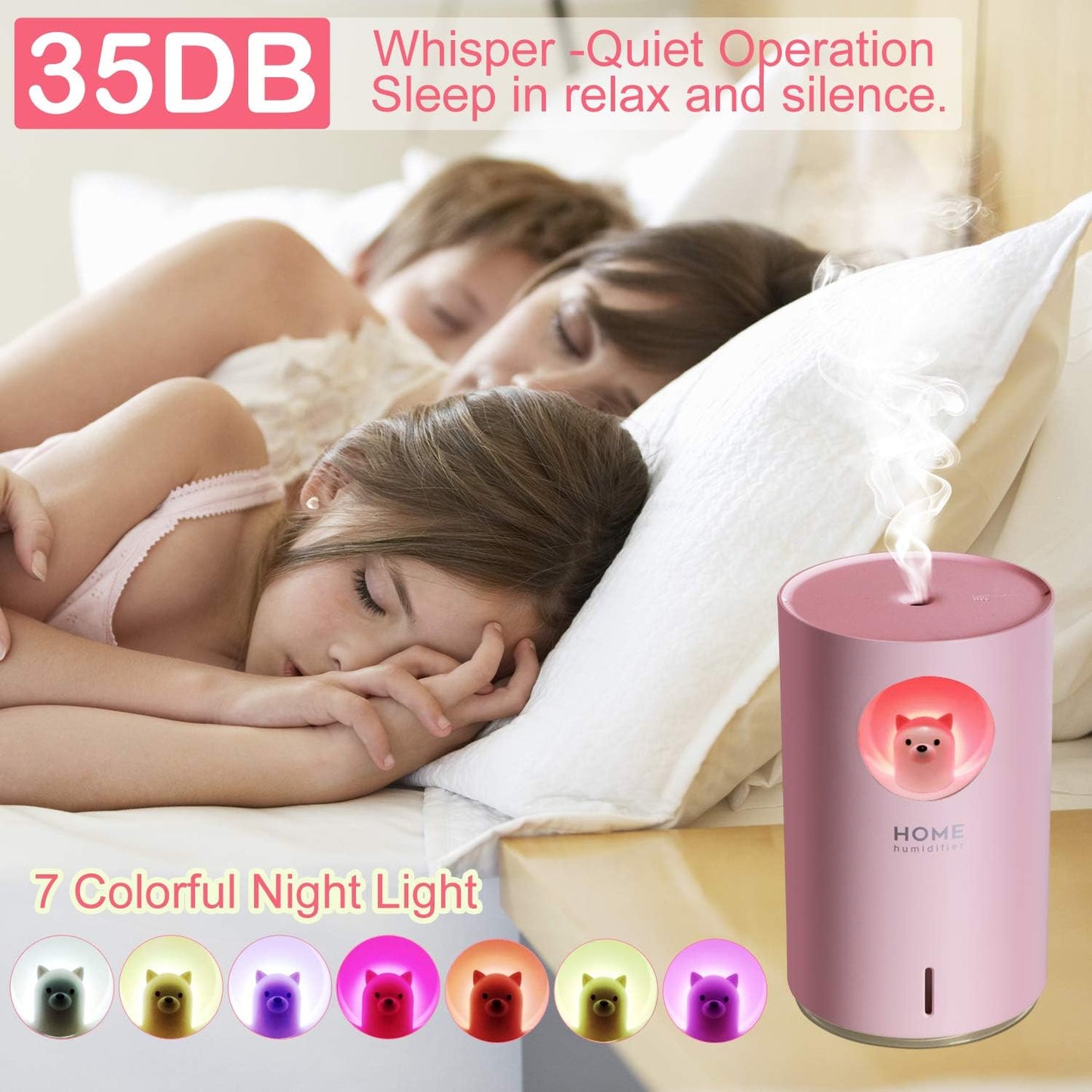 Compact Portable Humidifier with 700ml Capacity, 7 Colors LED Night Light, Waterless Auto Shut-Off, Ultra-Quiet Operation - Ideal for Bedroom, Baby Room, Home Office