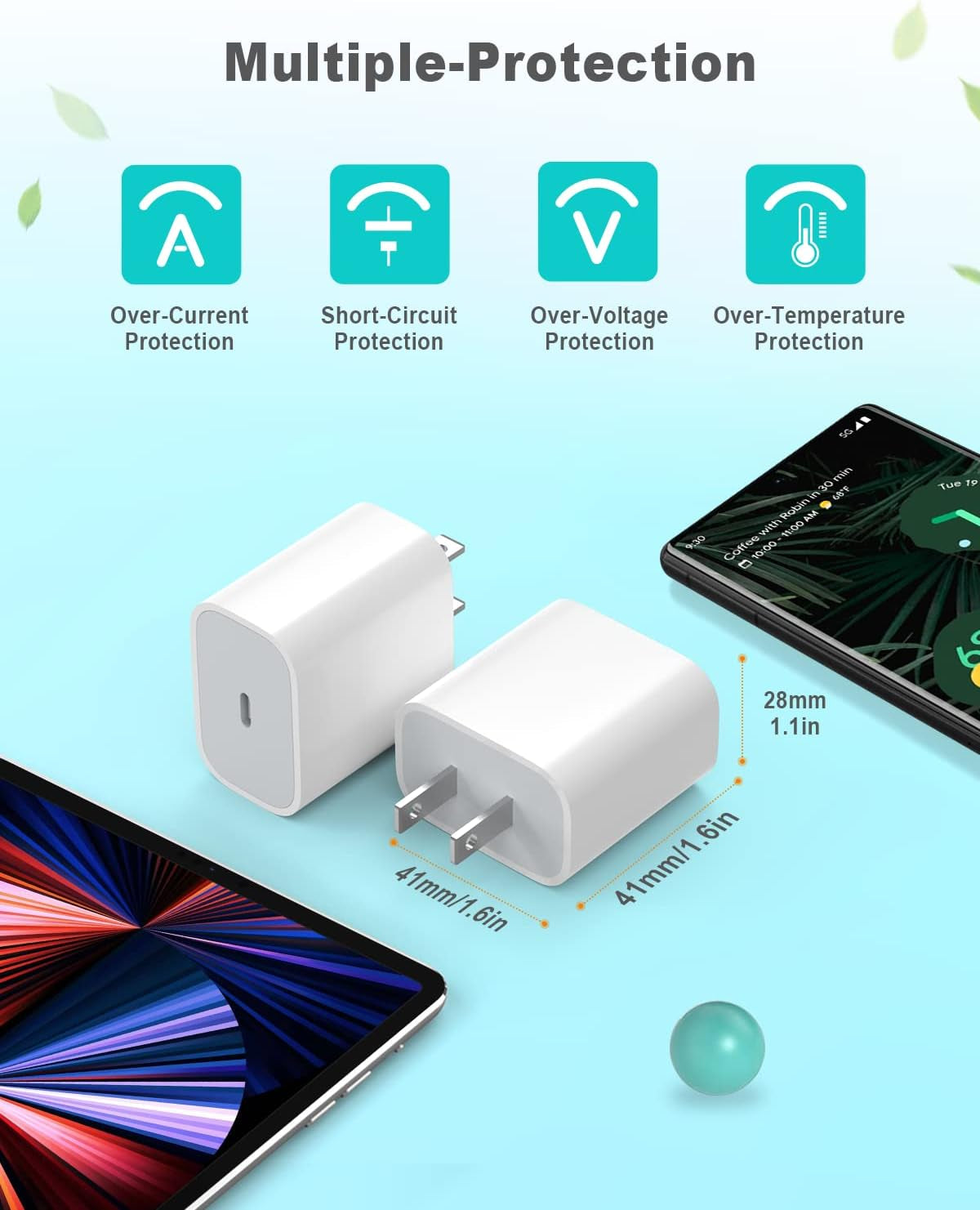 20W USB C Charger Block for iPhone/iPad - Fast Plug for iPhone 14/13/12/11 Pro Max/Mini/X/XS/SE/8 Plus - iPad Pro/Air/Mini - Google Pixel 7/6/5/4/3/2 XL - Samsung S23/S22/S21/S20/S10 - Type C Power Adapter