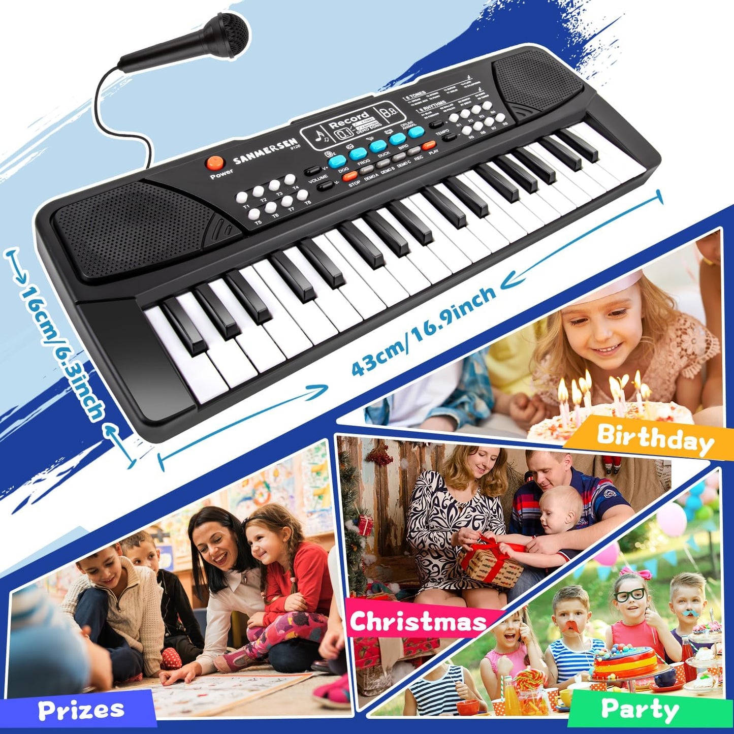  Kids Piano: 37-Key Electronic Keyboard with Microphone - Educational Musical Instrument for Beginner Boys and Girls (Ages 3-8)