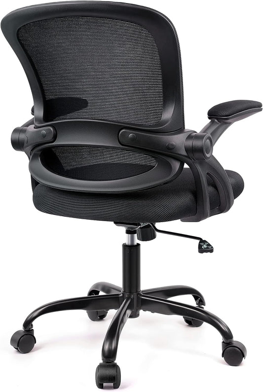 Ergonomic Mesh Office Chair with Lumbar Support, Wheels, Flip-up Arms, Swivel, Adjustable Height - Black