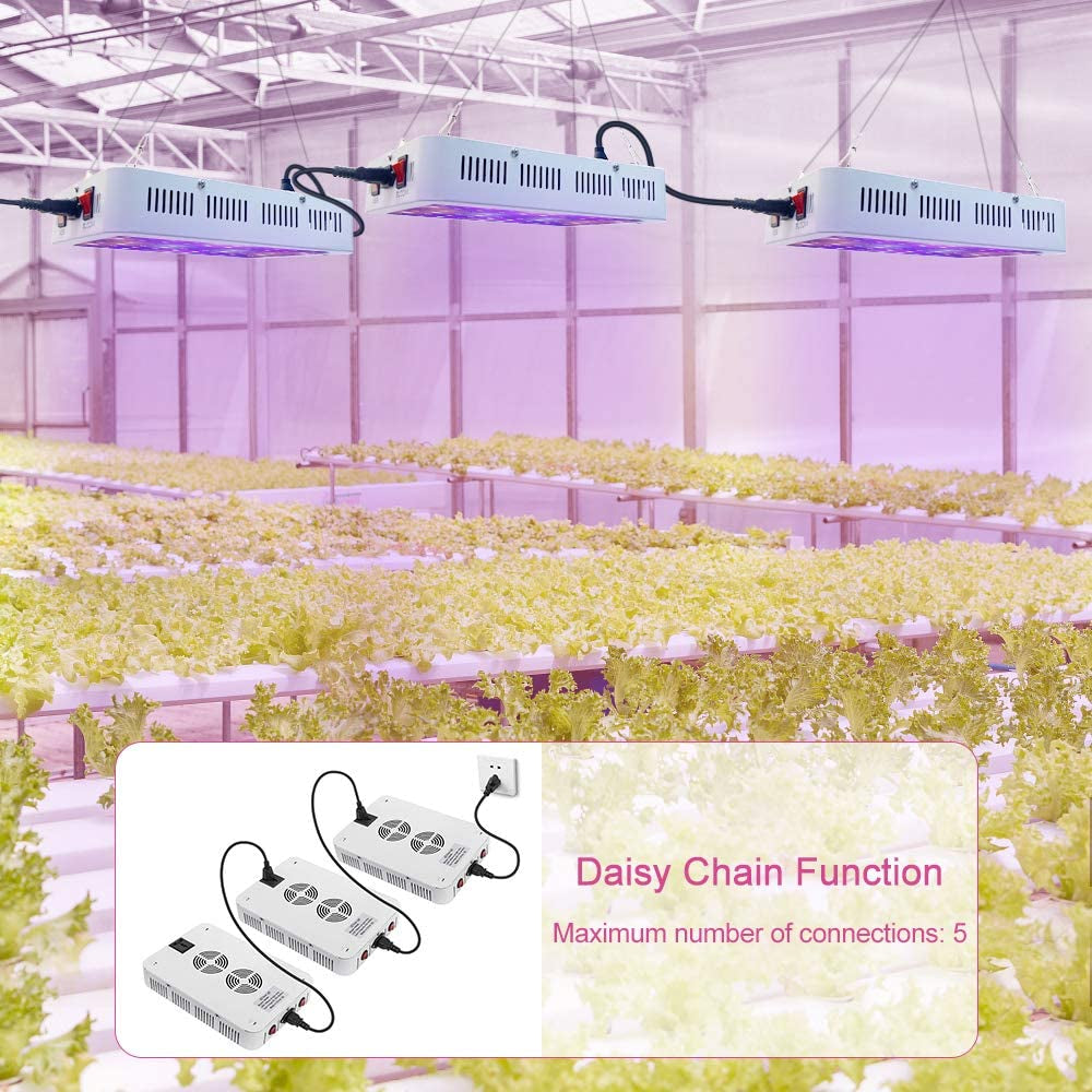 600W LED Grow Light with Full Spectrum for Indoor Plants - Enhanced Plant Growing Light Fixtures with Daisy Chain and Temperature Hygrometer