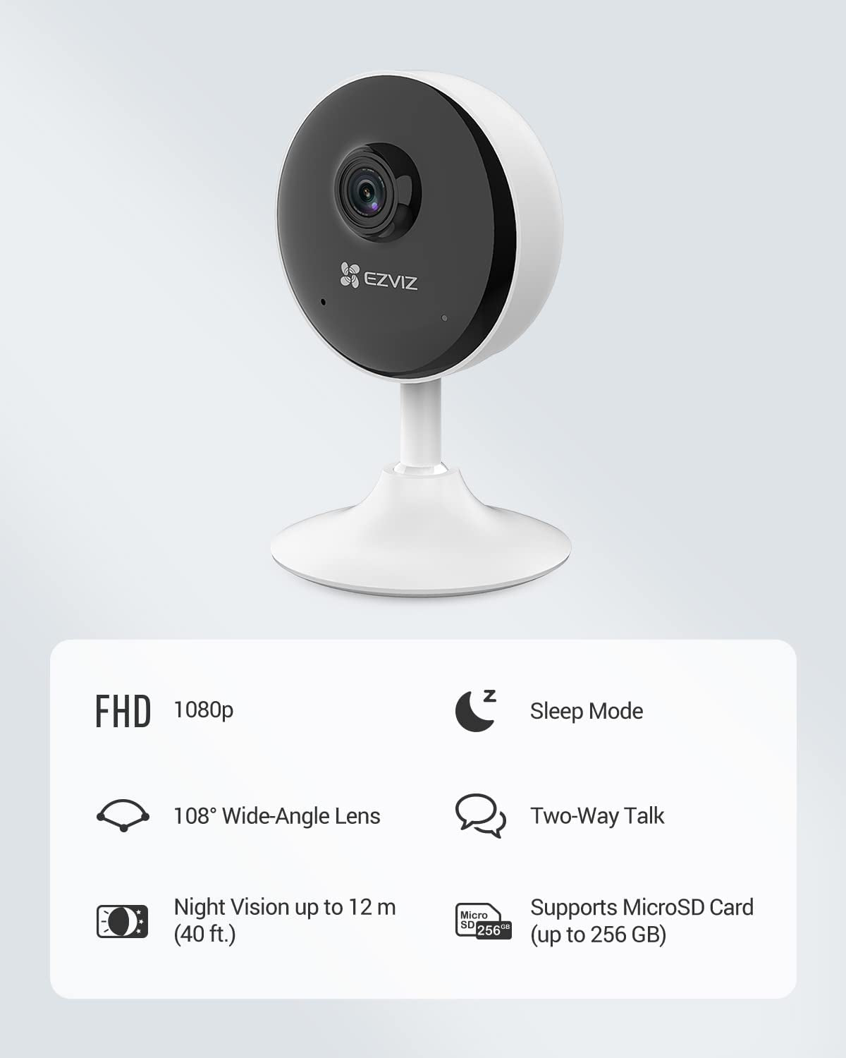Wifi Baby Monitor Indoor Security Camera - 1080P Resolution, Smart Motion Detection, Two-Way Audio, 40Ft Night Vision, Compatible with Alexa & Google Assistant (C1C)