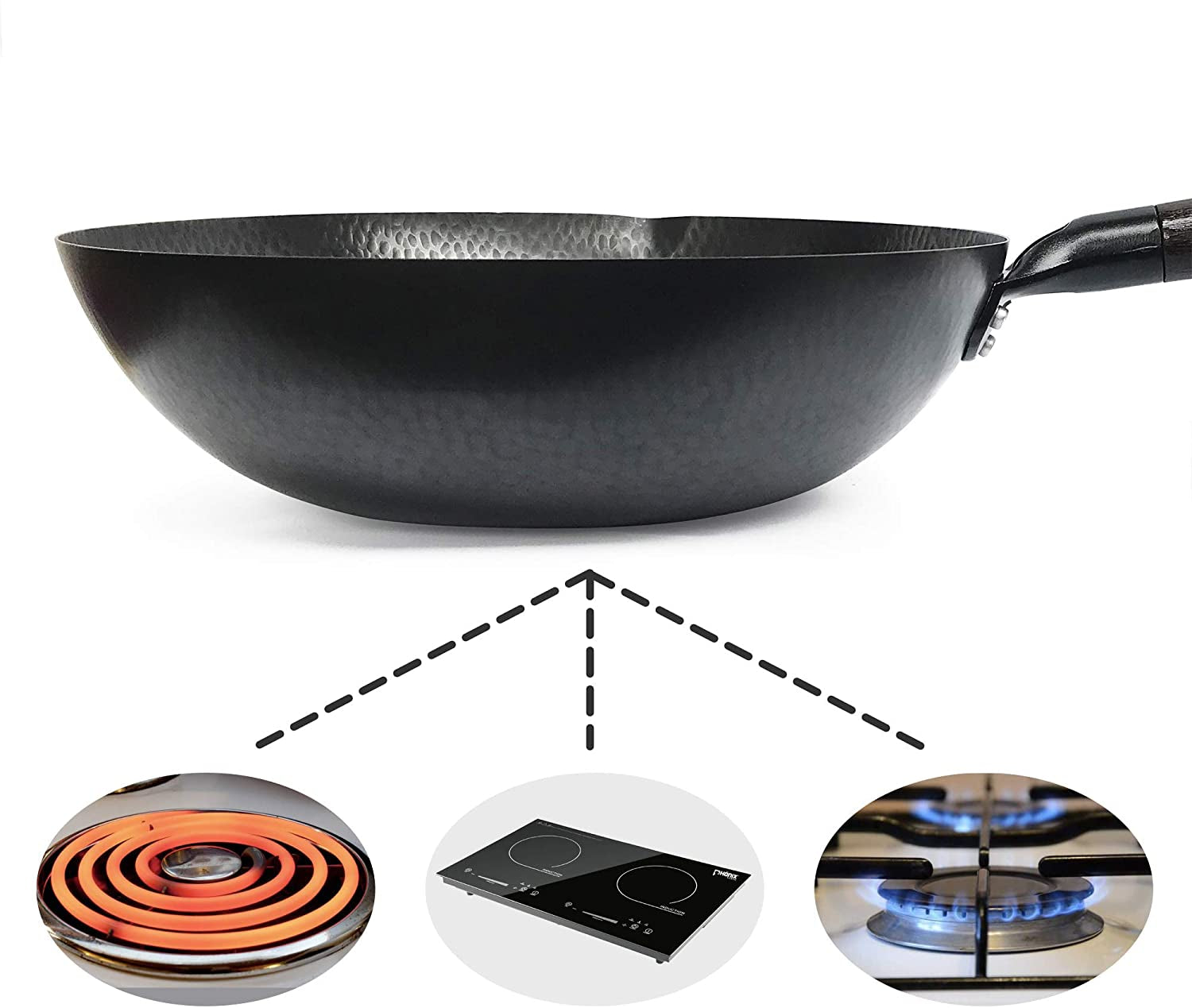 Carbon Steel Wok for Electric, Induction, and Gas Stoves: Includes Lid, Spatula, and User Guide Video