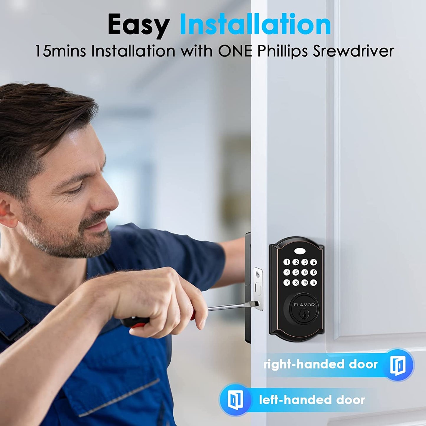Smart Lock, Keyless Entry Door Lock with Bluetooth, Electronic Deadbolt with Keypads Easy to Install, 50 User Codes, Security Waterproof Smart Locks for Front Door, Home Use, Apartment