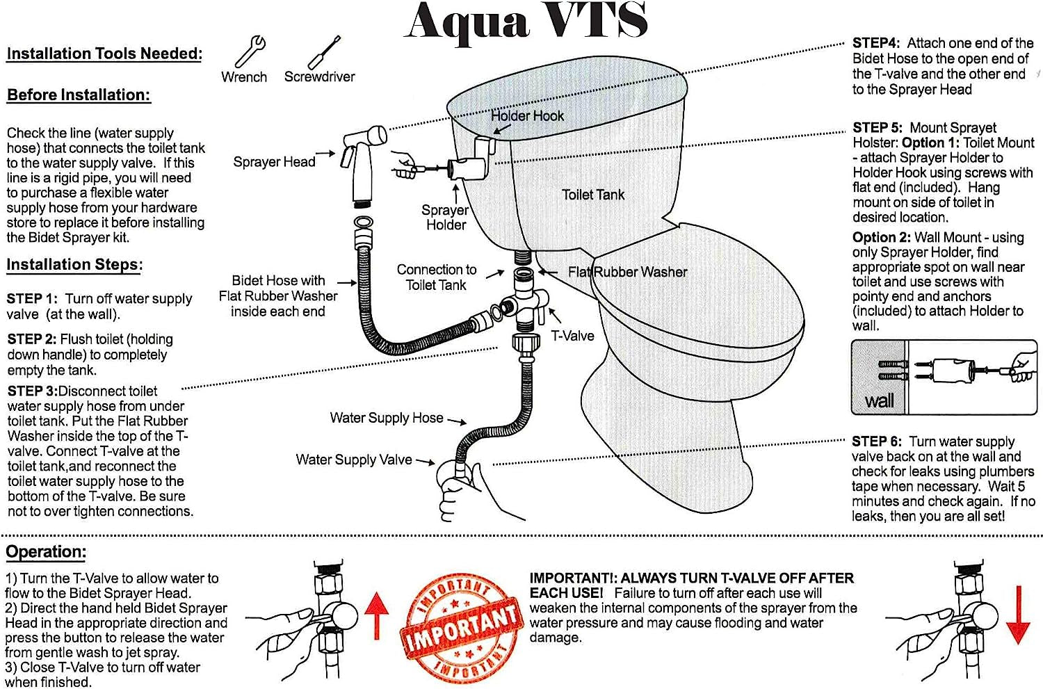 Spray Bidet, Including T Adapter for Easy Installation (Complete Set)