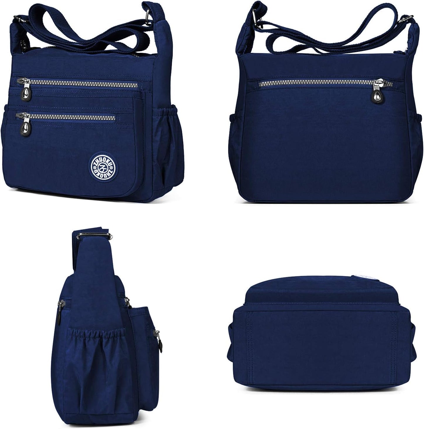 Fashion Women Nylon Shoulder Bag Waterproof Crossbody Purse Organize Travel Messenger Bag Deep Blue