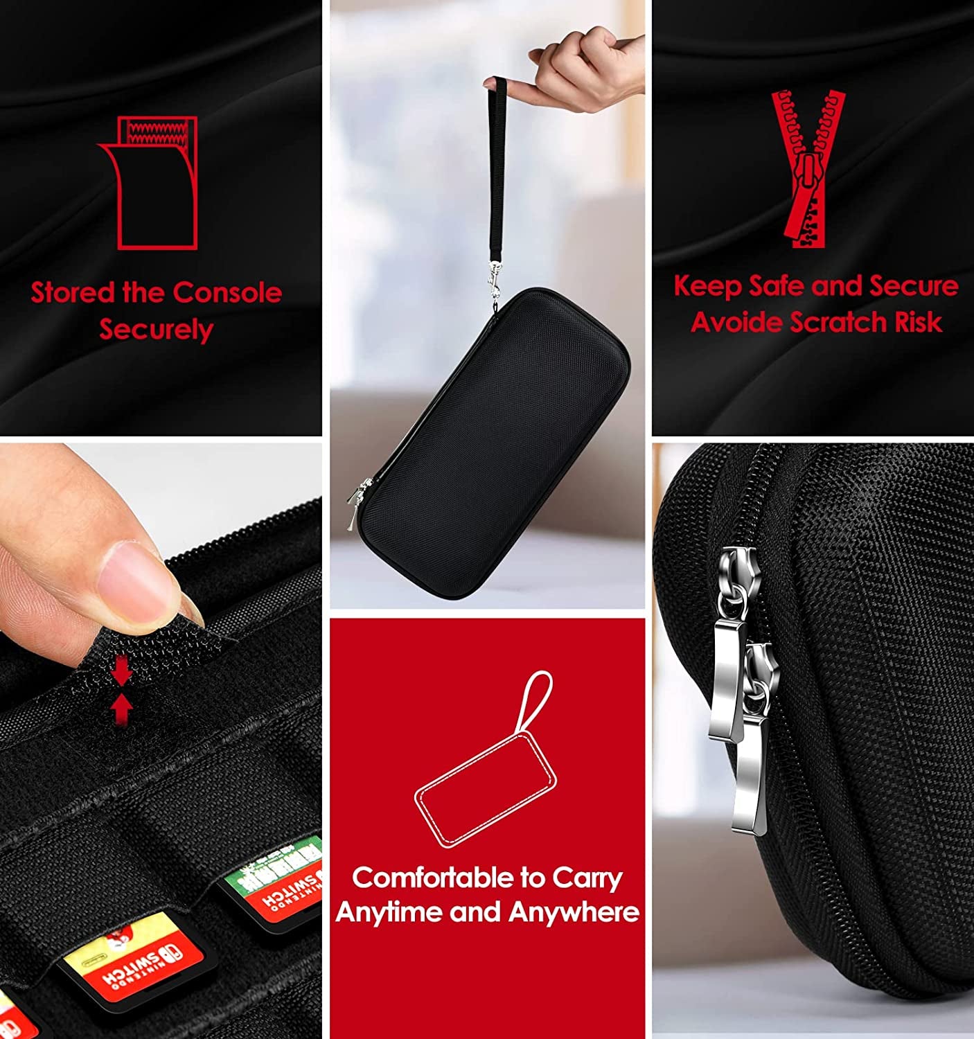 Protective Carrying Case for Nintendo Switch and NEW Switch OLED Model (2021) - Portable HardShell Pouch Travel Bag for Switch Accessories, Accommodates 10 Game Cartridges