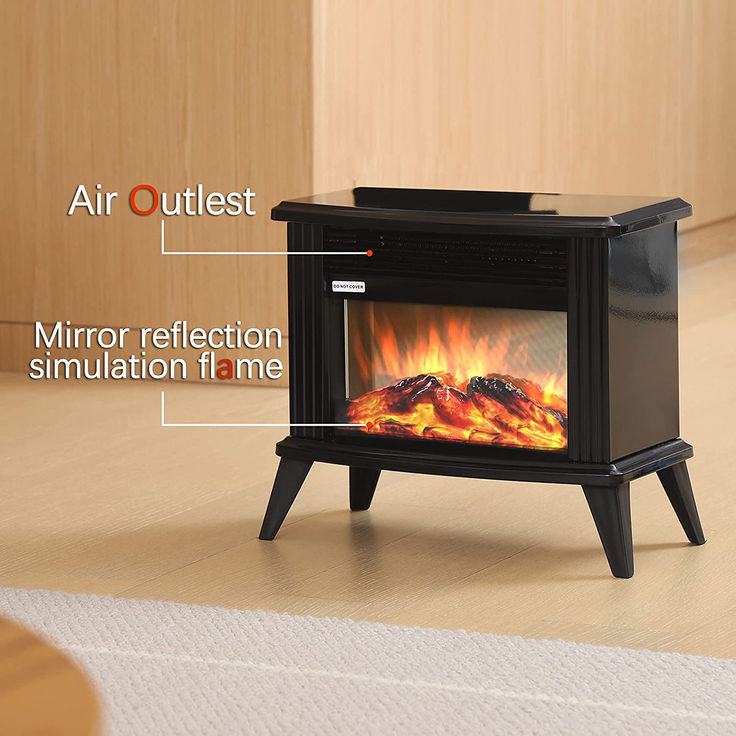 Compact 13" Mini Electric Fireplace: Tabletop Portable Heater with 1500W Power, Black Metal Frame - Ideal for Room Heating and Space Warming