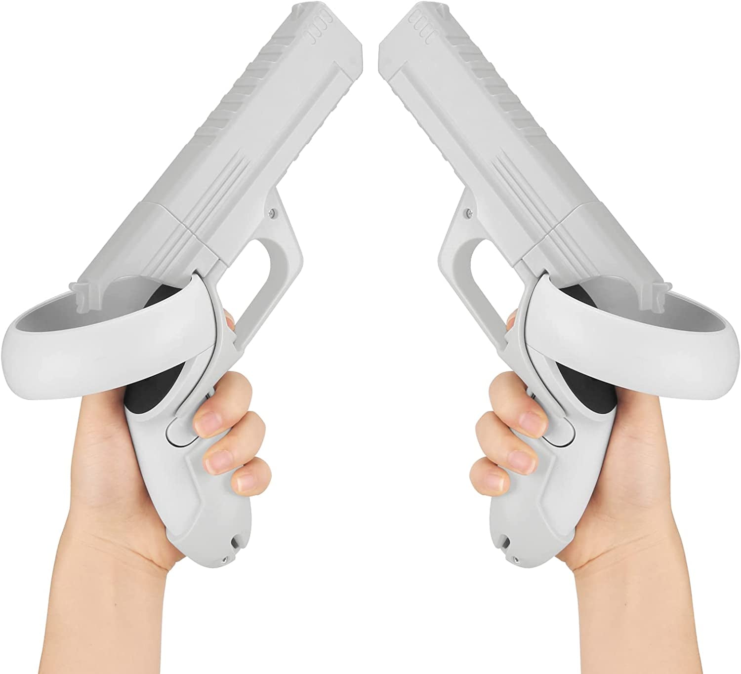 Pistol Grips - Game Gun Set Accessories designed for Pistol Whip VR Game, Improves FPS Gaming Experience on Meta Quest 2; White Color.