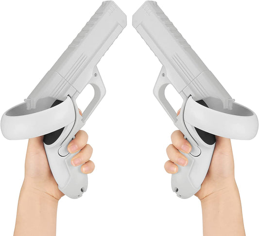 Pistol Grips - Game Gun Set Accessories designed for Pistol Whip VR Game, Improves FPS Gaming Experience on Meta Quest 2; White Color.