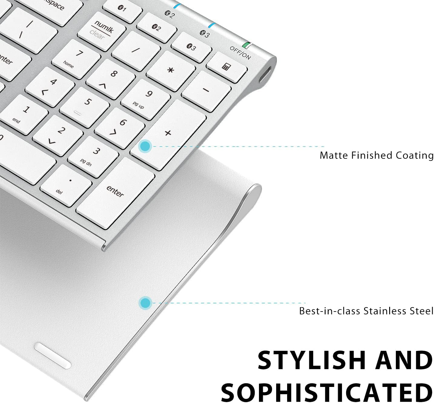 Bluetooth Keyboard: Rechargeable Multi-Device Keyboard with Number Pad, Full Size Ergonomic Design and Stable Bluetooth 5.1 Connection for iPad, iPhone, Mac, iOS, Android, and Windows