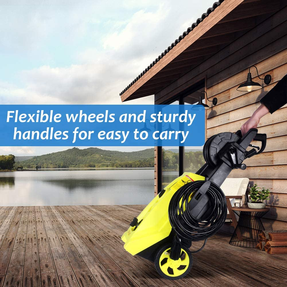 Electric High-Pressure Washer 1800W: 2030 Max PSI, 1.76 GPM, 14.5-Amp - Ideal for Cars, Fences, Driveways, and Patios - Includes 4 Interchangeable Nozzles, Foam Cannon, and Hose Reel