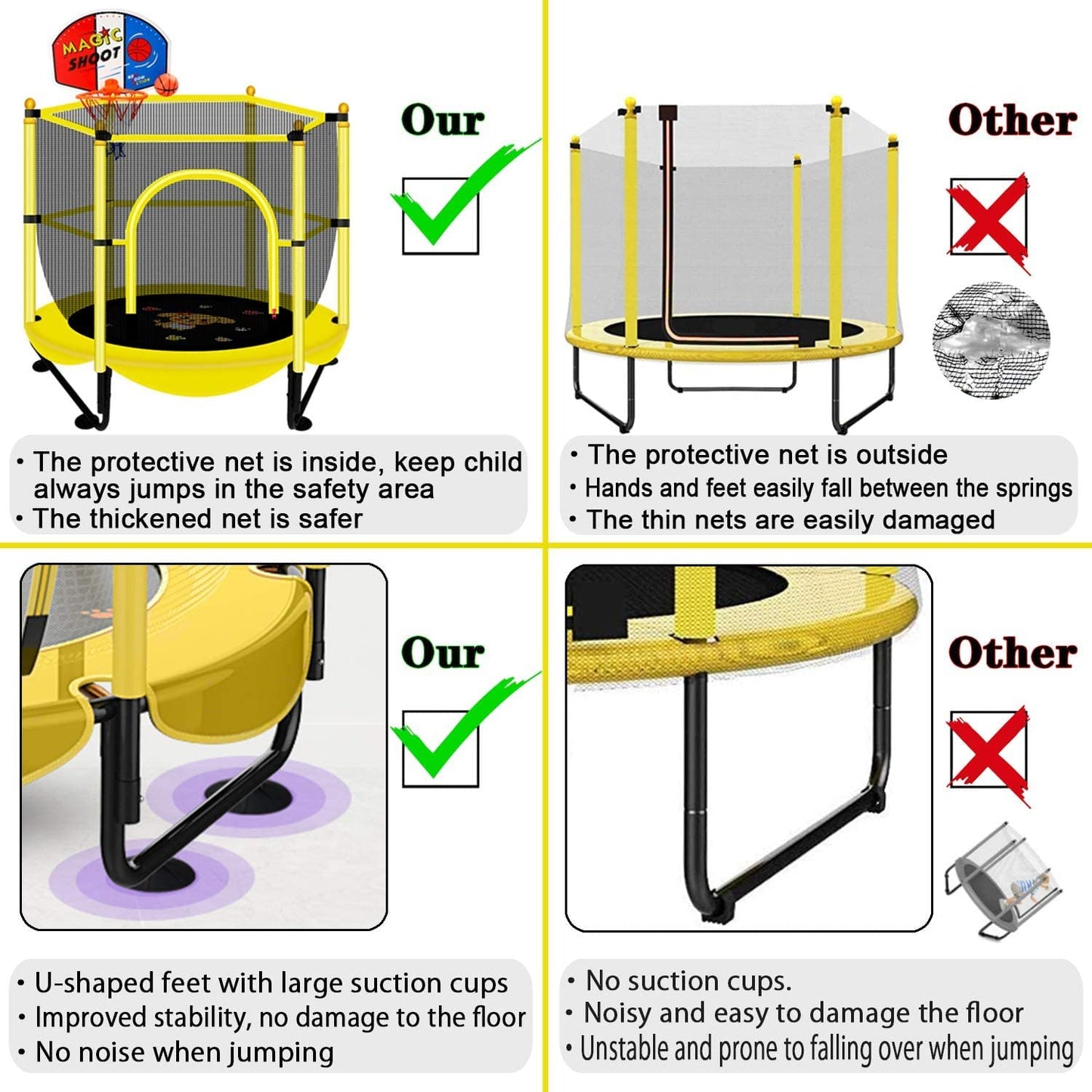 60" Indoor & Outdoor Trampoline for Kids - Small Trampolines with Basketball Hoop and Safety Enclosure - Ideal Birthday Gifts for Kids Ages 1-8 - Suitable for Boys and Girls