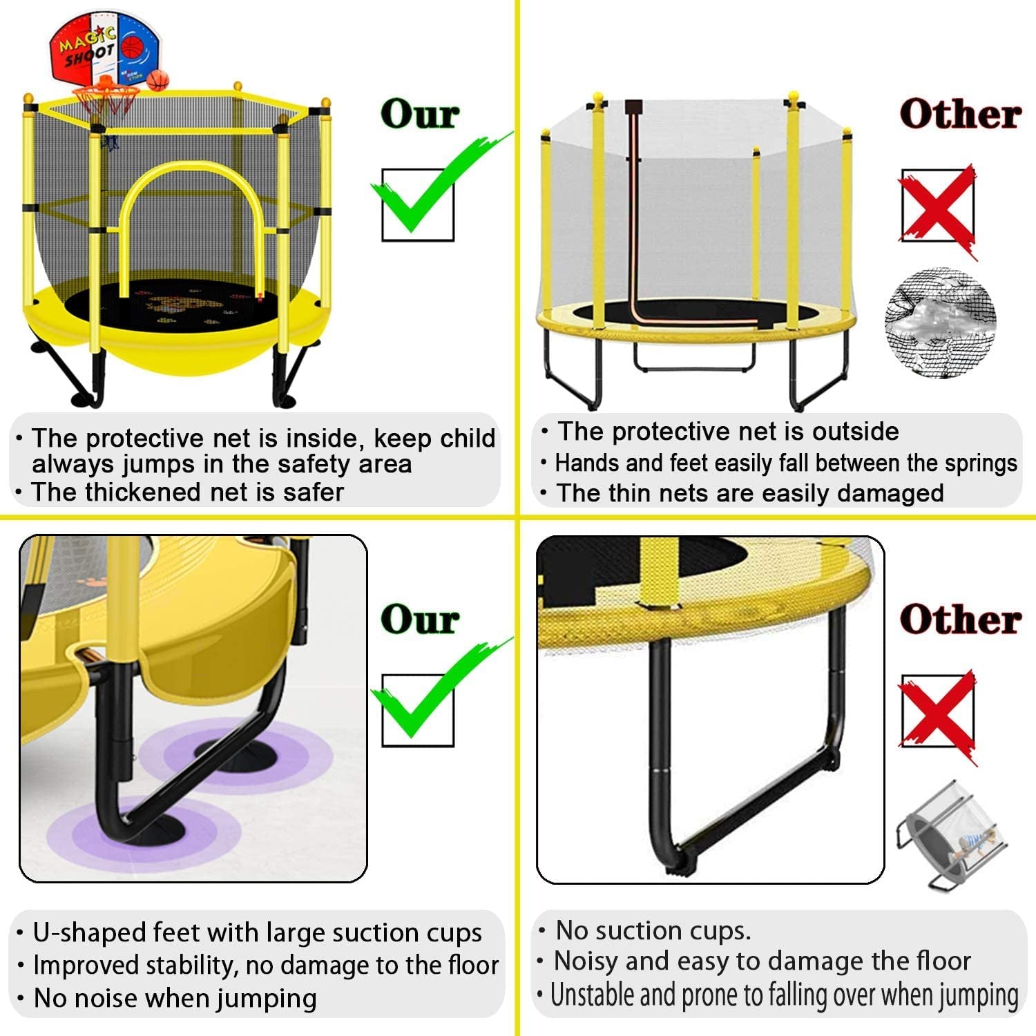 60" Indoor & Outdoor Trampoline for Kids - Small Trampolines with Basketball Hoop and Safety Enclosure - Ideal Birthday Gifts for Kids Ages 1-8 - Suitable for Boys and Girls
