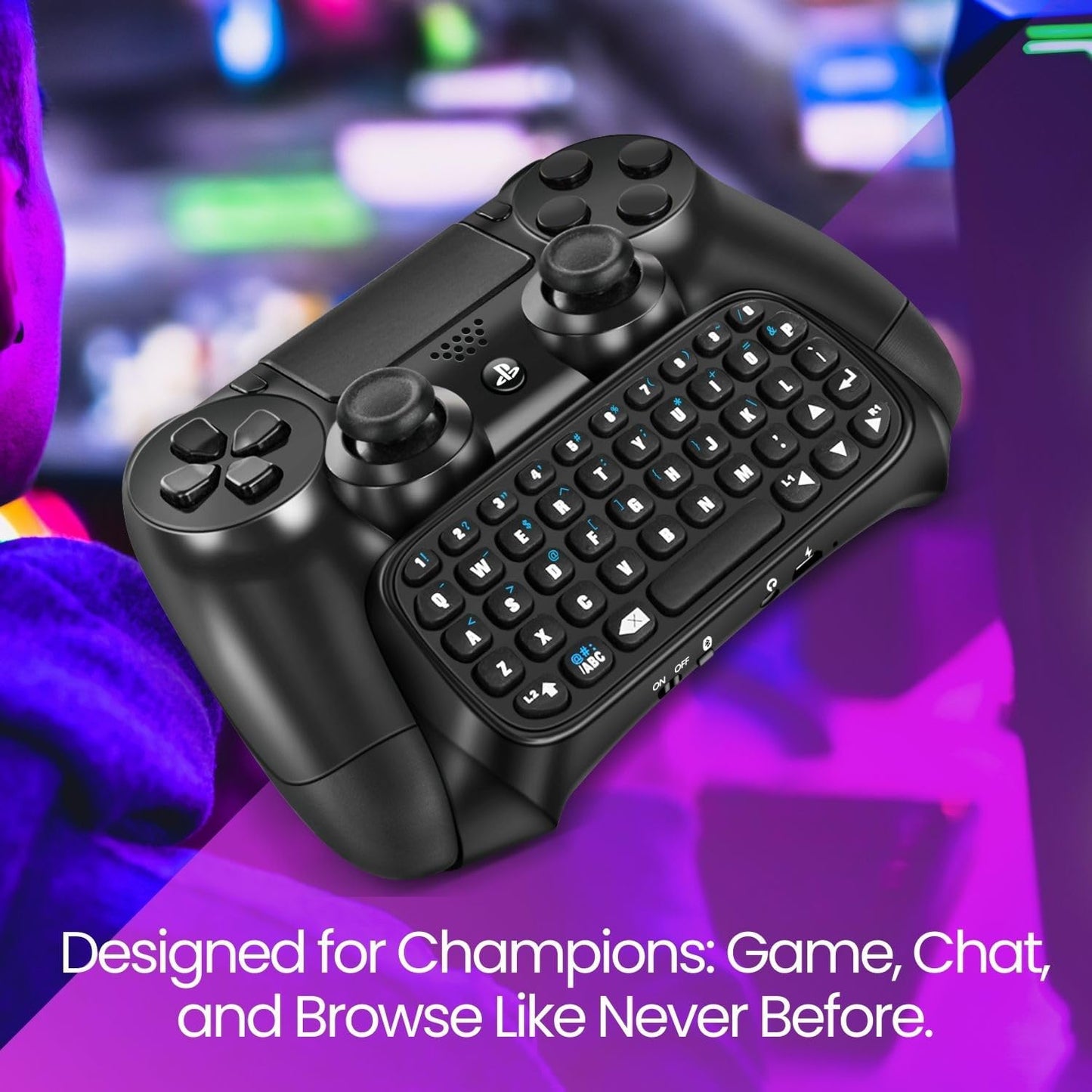 PS4 Chatpad - Compact Design QWERTY Keyboard Attachment for PS4 Controllers. Ultimate Gamepad Keyboard for Playstation 4, compatible with PS4, PS4 Slim, and PS4 Pro.
