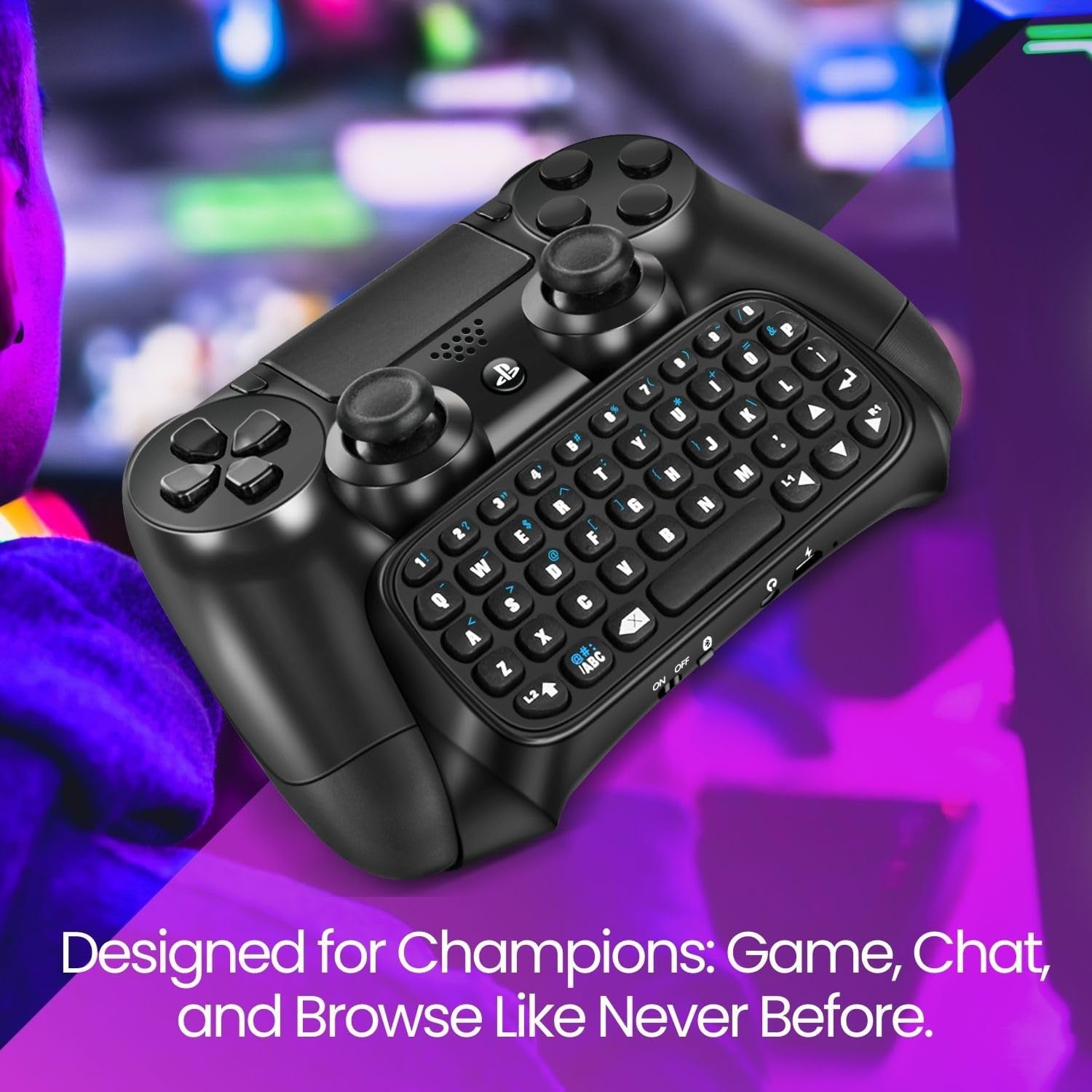 PS4 Chatpad - Compact Design QWERTY Keyboard Attachment for PS4 Controllers. Ultimate Gamepad Keyboard for Playstation 4, compatible with PS4, PS4 Slim, and PS4 Pro.
