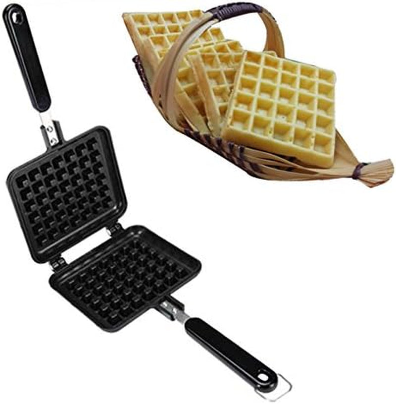 Waffle Maker: Non-Stick DIY Waffle Baking Mould Tray with Handle for Stovetop Cooking.