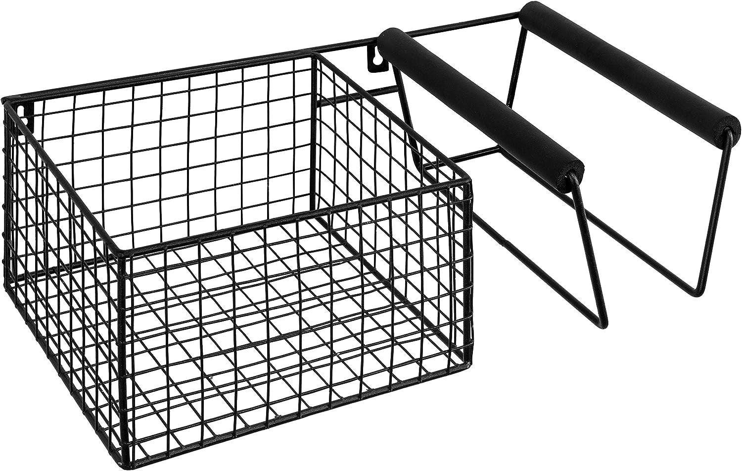 Wall-Mounted Metal Tennis Racket Holder with Integrated Ball Storage Basket 