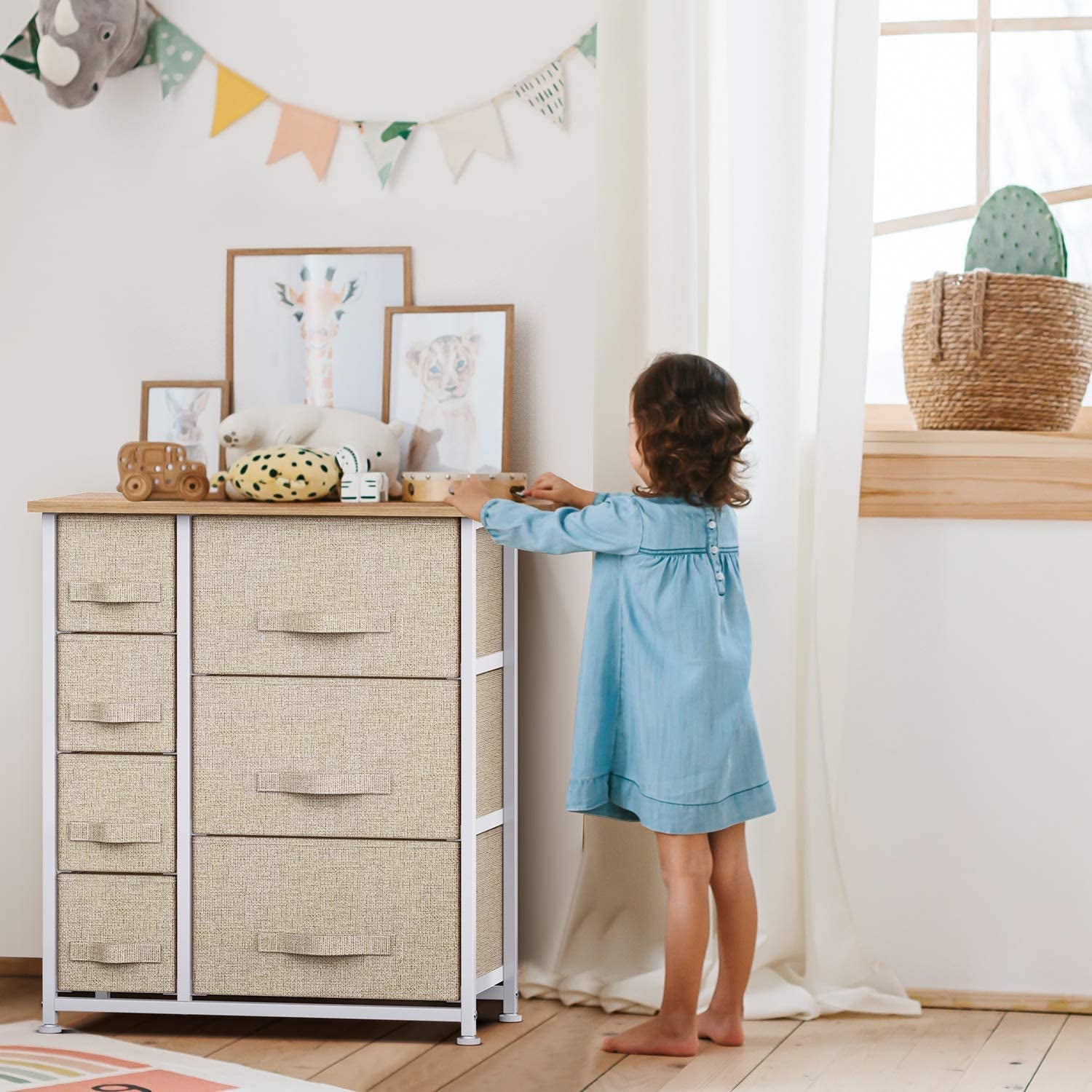 Drawer Fabric Dresser Storage Tower: Features Wood Top and Easy Pull Handle. Perfect Organizer Unit for Closets, Bedroom, Nursery Room, and Office