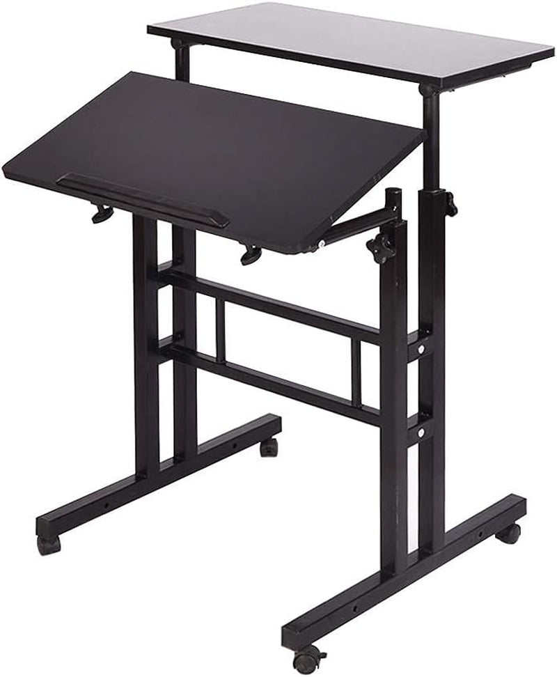 Adjustable Mobile Laptop Desk with Wheels - Rolling Laptop Cart for Home Office, 23.6 inches Compact Desk, Black