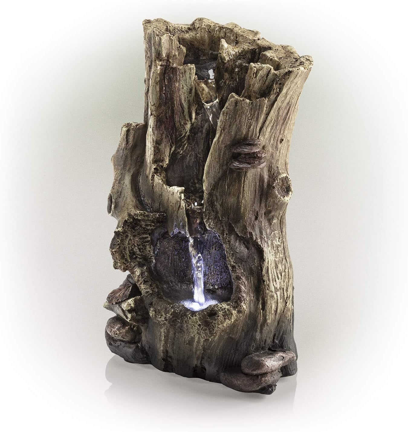 Elegant 12-Inch Tall Alpine Rainforest Tabletop Fountain with White LED Lights