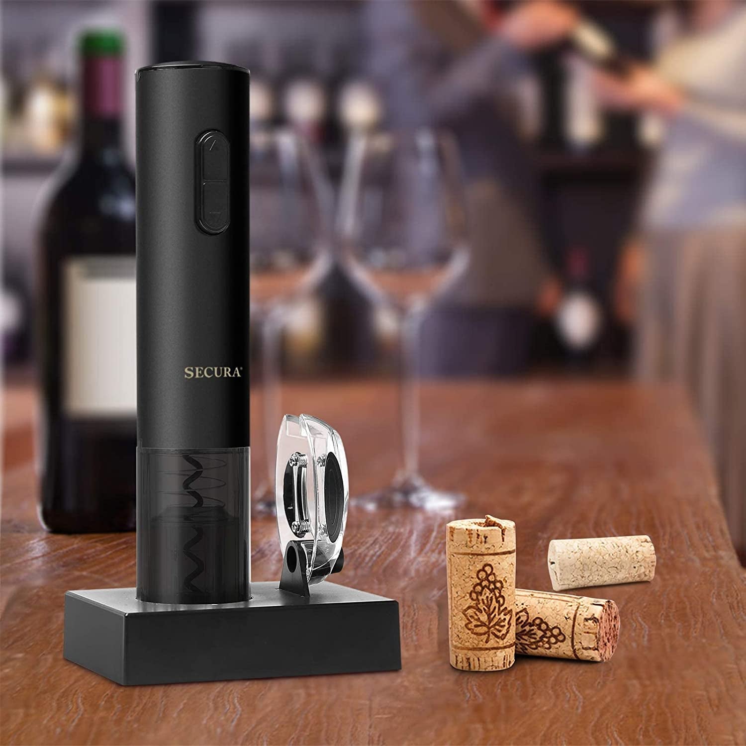 Rechargeable Automatic Electric Wine Bottle Corkscrew Opener with Foil Cutter (Black)