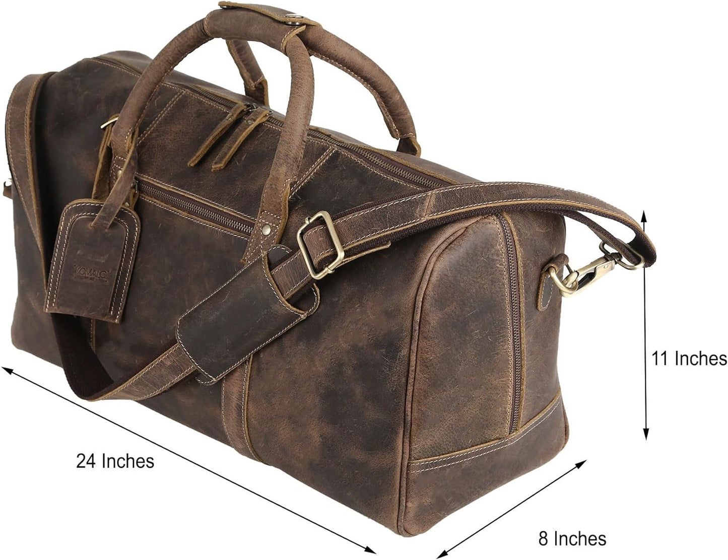 Full Grain Brown Leather Duffel Bag - 24 inch - Ideal for Men's Travel, Gym, Sports, Weekend Getaways, and Cabin Overnight Use