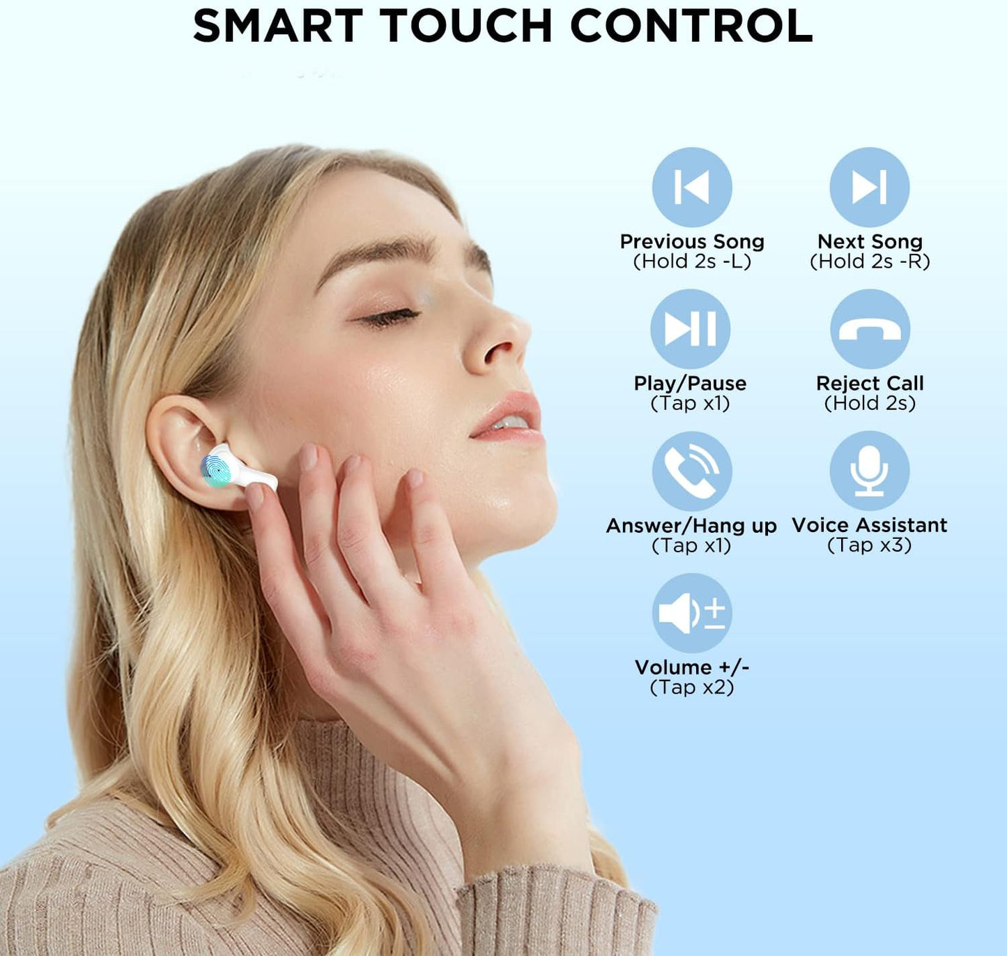 True Wireless Earbuds 1 - Bluetooth 5.3 Stereo Earphones with Transparent Charging Case, In-Ear Headphone ENC Noise Cancelling, 32-Hour Playtime, Built-In Mic, Touch Control Crystal White