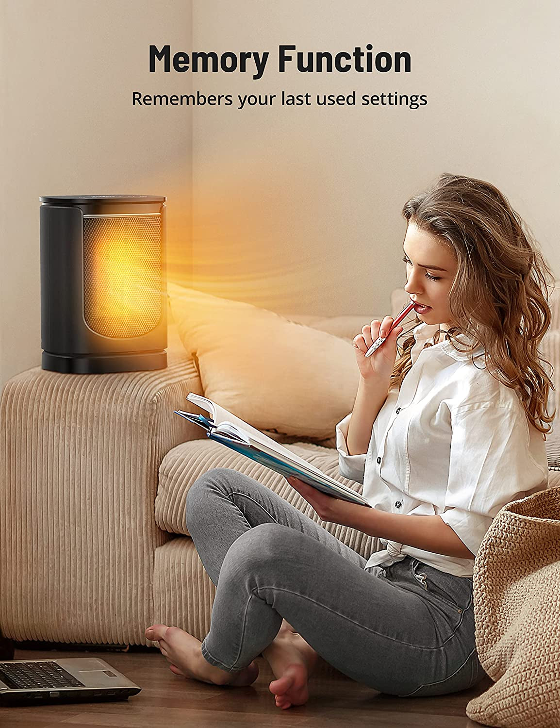 1500W Space Heater with 70° Oscillation, 12-Hour Timer, 3 Modes, Thermostat, Tip-Over Protection, and 24-Hour Auto-Off feature. A Quiet Ceramic Heater suitable for use in Bedrooms, Offices, and indoors.