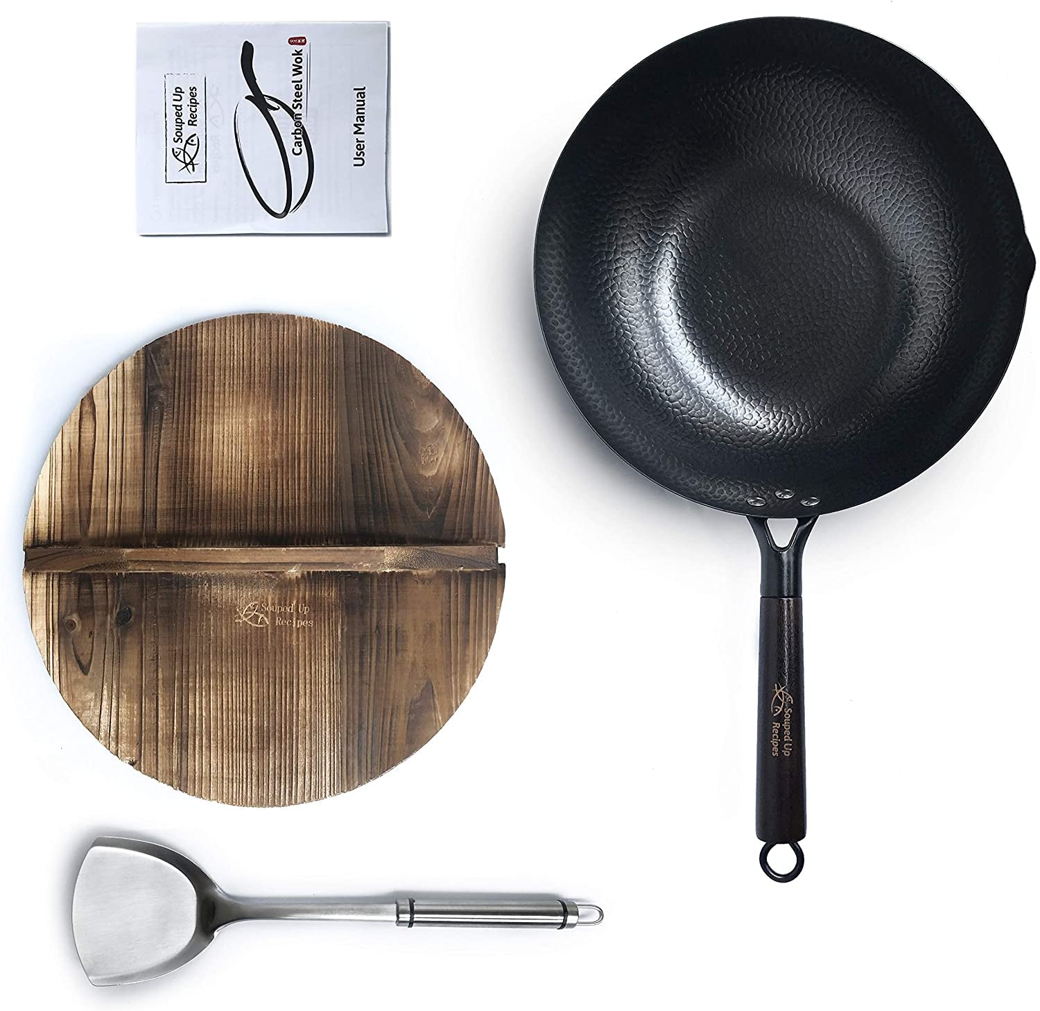 Carbon Steel Wok for Electric, Induction, and Gas Stoves: Includes Lid, Spatula, and User Guide Video