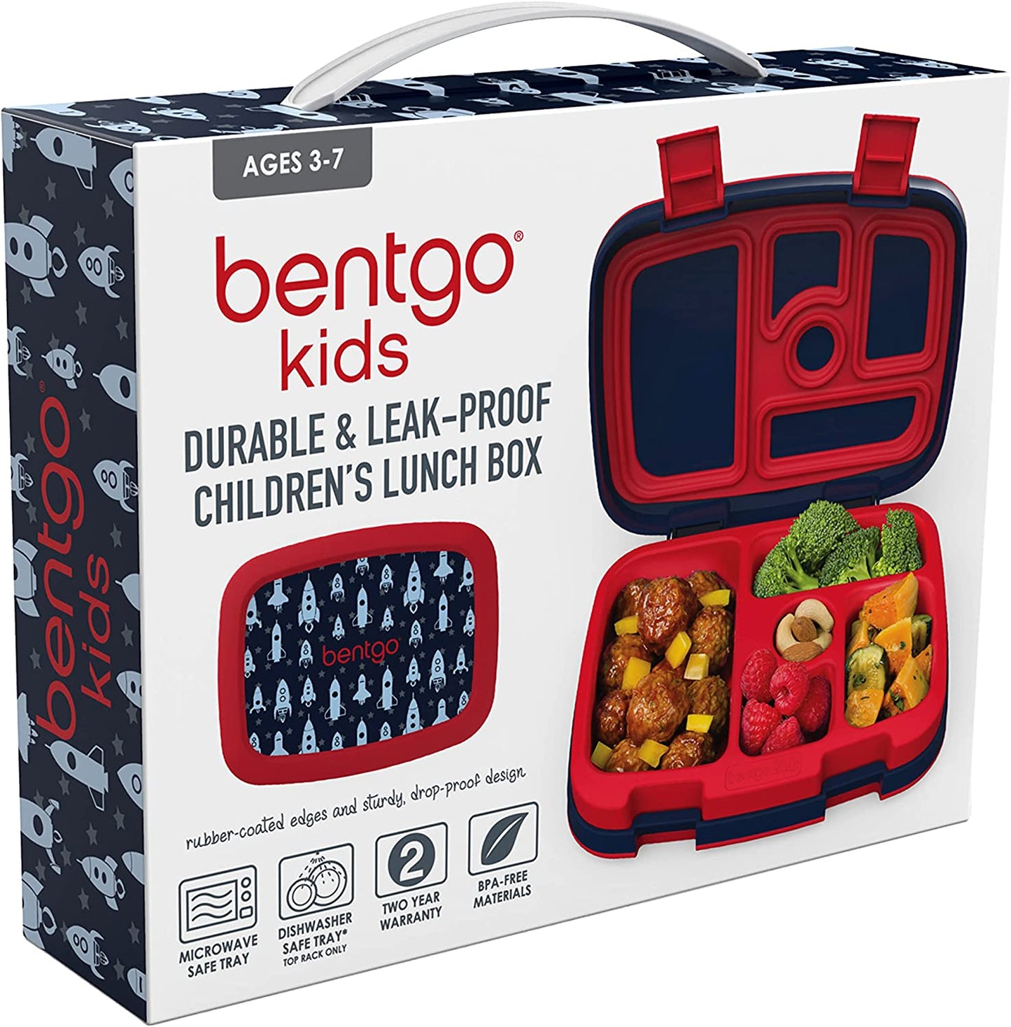 Kids Prints (Space Rockets) - Leak-Proof, 5-Compartment Bento-Style Lunch Box for Children - Optimal Portion Sizes for Ages 3 to 7 - Made with BPA-Free and Food-Safe Materials