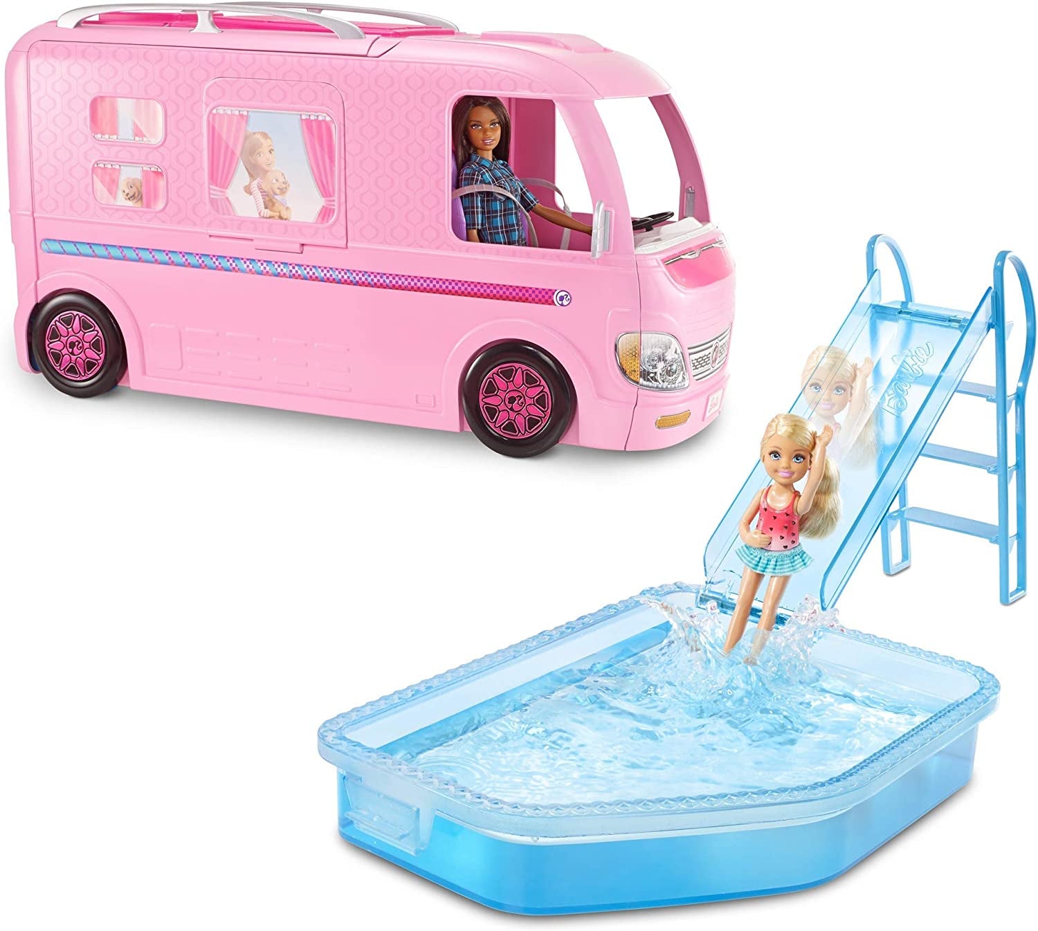 Dreamcamper Toy Vehicle - Camper Playset with 50 Accessories, including Furniture, Pool & Slide, Hammocks & Fireplace.