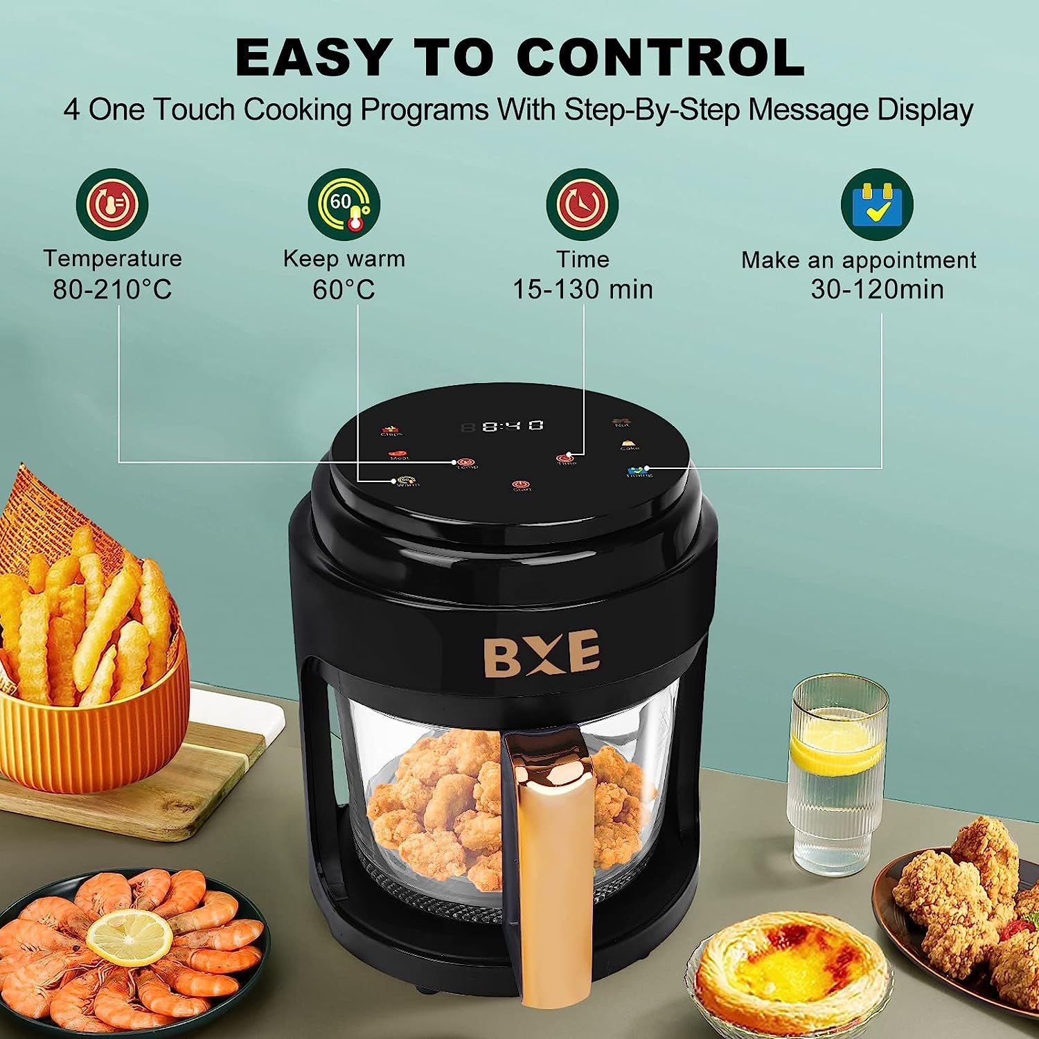 Space-Saving 4QT Air Fryer Oven - Offers No-Oil Frying, Crisping, Roasting, Reheating, and Dehydrating for Quick, Easy Meals; Dishwasher-Safe & Nonstick, Powerful 1400W; Available in Black Color.