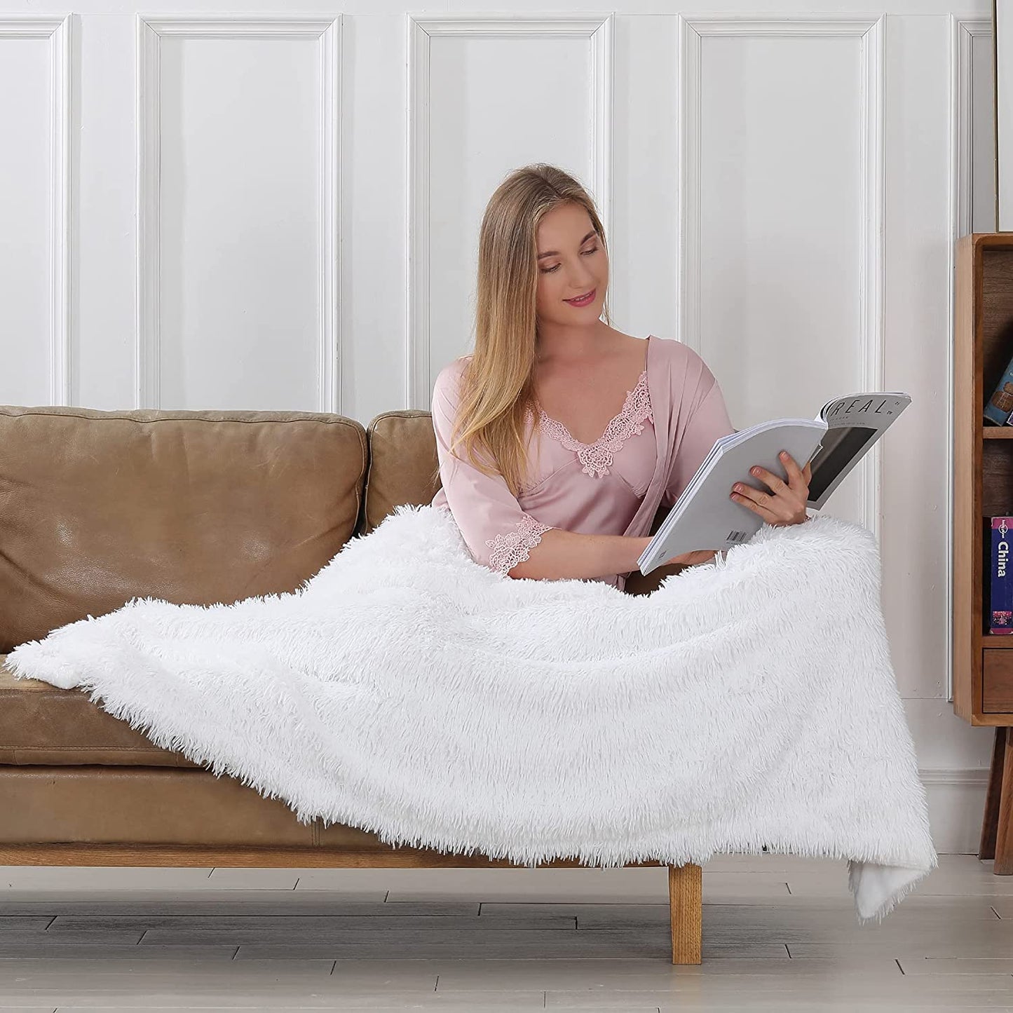 White Fluffy Throw Blanket - Perfect for Couches and Beds. This Soft Faux Fur Blanket is Comfy, Shaggy, Cozy, and Measures 50x60 inches.