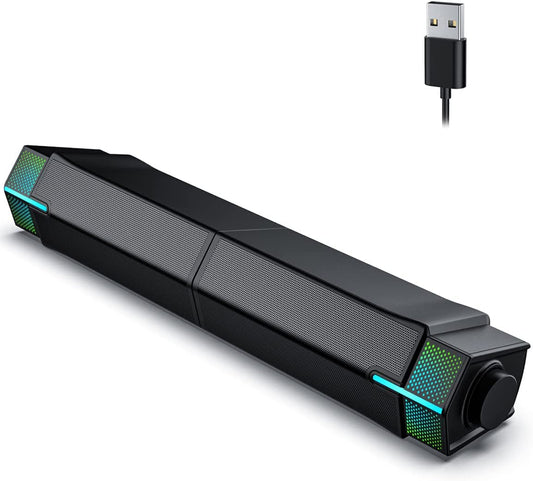 Bluetooth Computer Speakers for PC Desktop Monitor, Wired USB-Powered PC Sound Bar, Delivering Superb Stereo Sound with Customizable Gradient RGB Lighting - Combine or Separate for Maximum Versatility