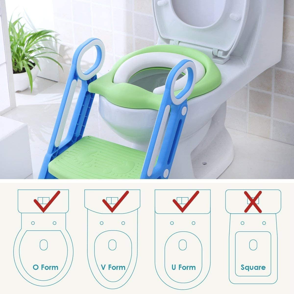 Kids Potty Training Seat with Step Stool - Soft Cushion, Sturdy Steps - Blue Green - Boys and Girls.