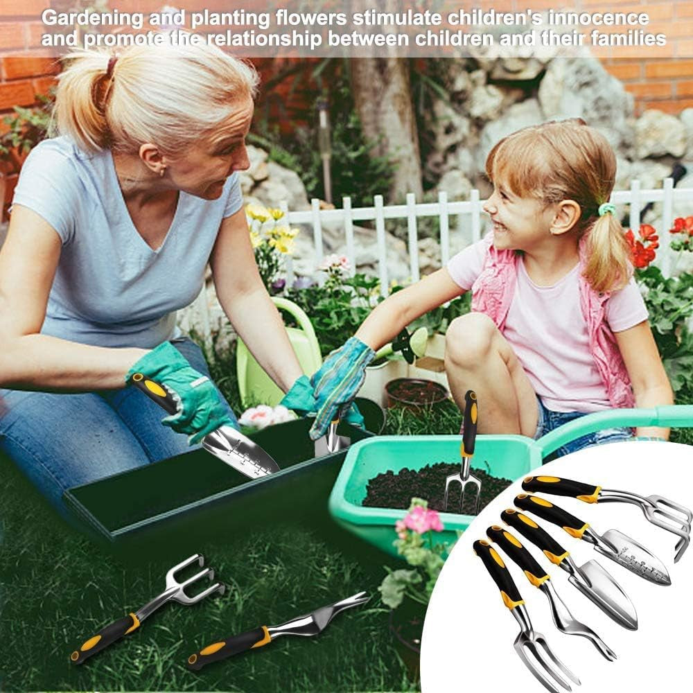 6-Piece Gardening Hand Tool Set: Weeder, Trowel, Transplanter, Cultivator, Weeding Fork, Gloves - Heavy-Duty Aluminum Alloy, Rust-Resistant, Ergonomic 