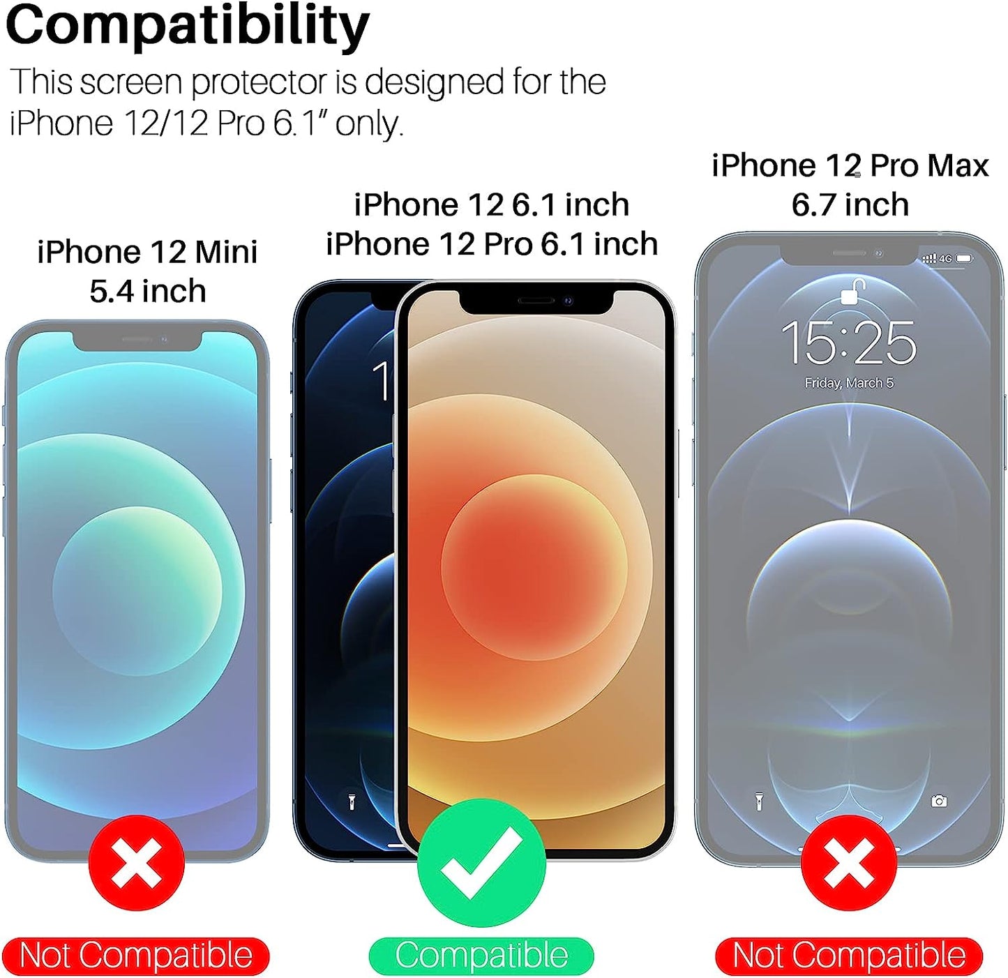 4-Pack Tempered Glass Screen Protector for iPhone 12/12 Pro (6.1 inch) - Features Case-Friendly Design, Double Defense, Alignment Frame for Easy Installation, and Compatibility with 3D Touch.