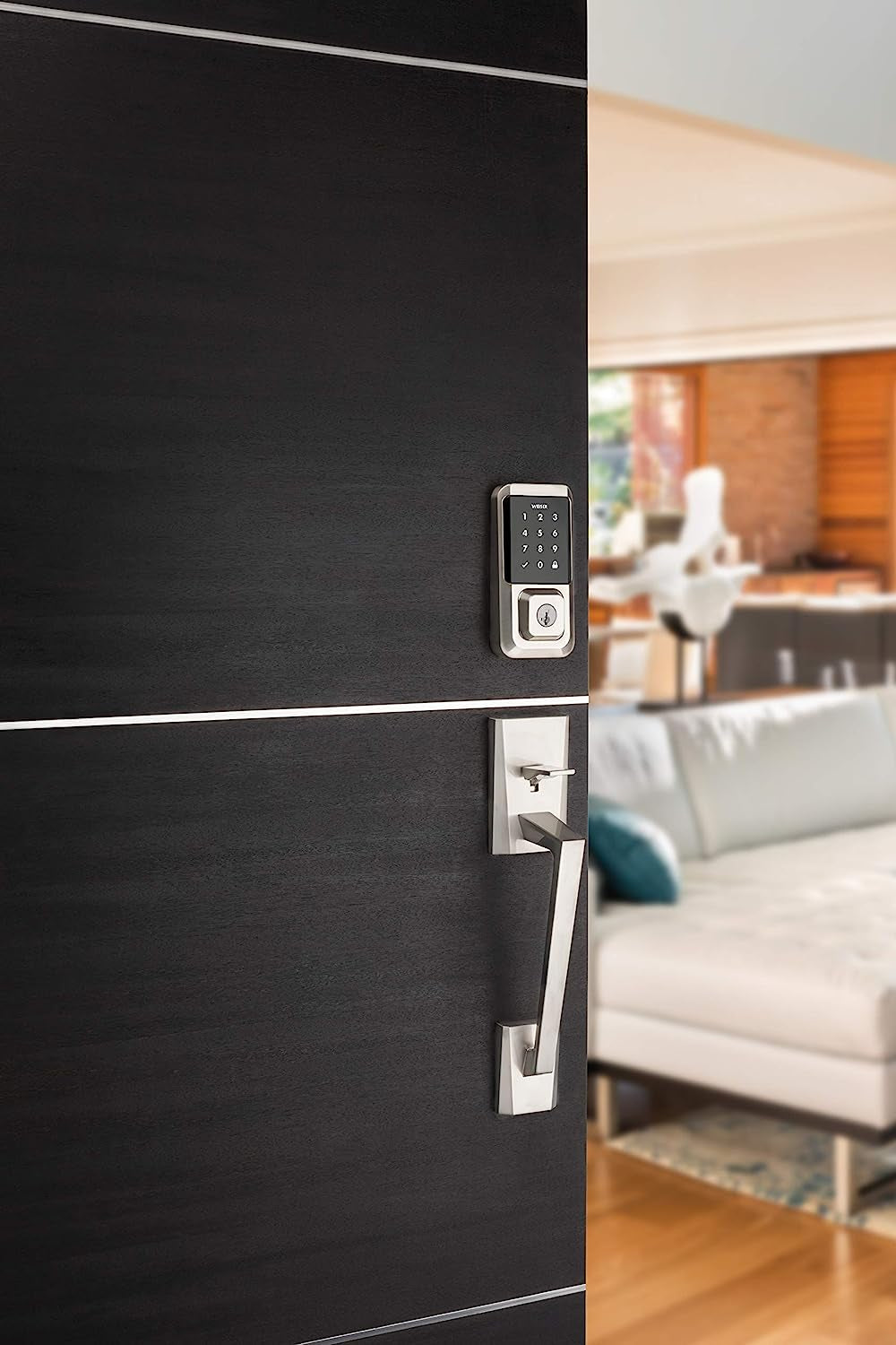 Smart Lock WiFi Halo Satin Nickel Keyless Entry Door Lock, Touchscreen Keypad, Compatible with Amazon Alexa, Google Assistant/Google Home, Deadbolt Lock, Ideal for Entry Doors