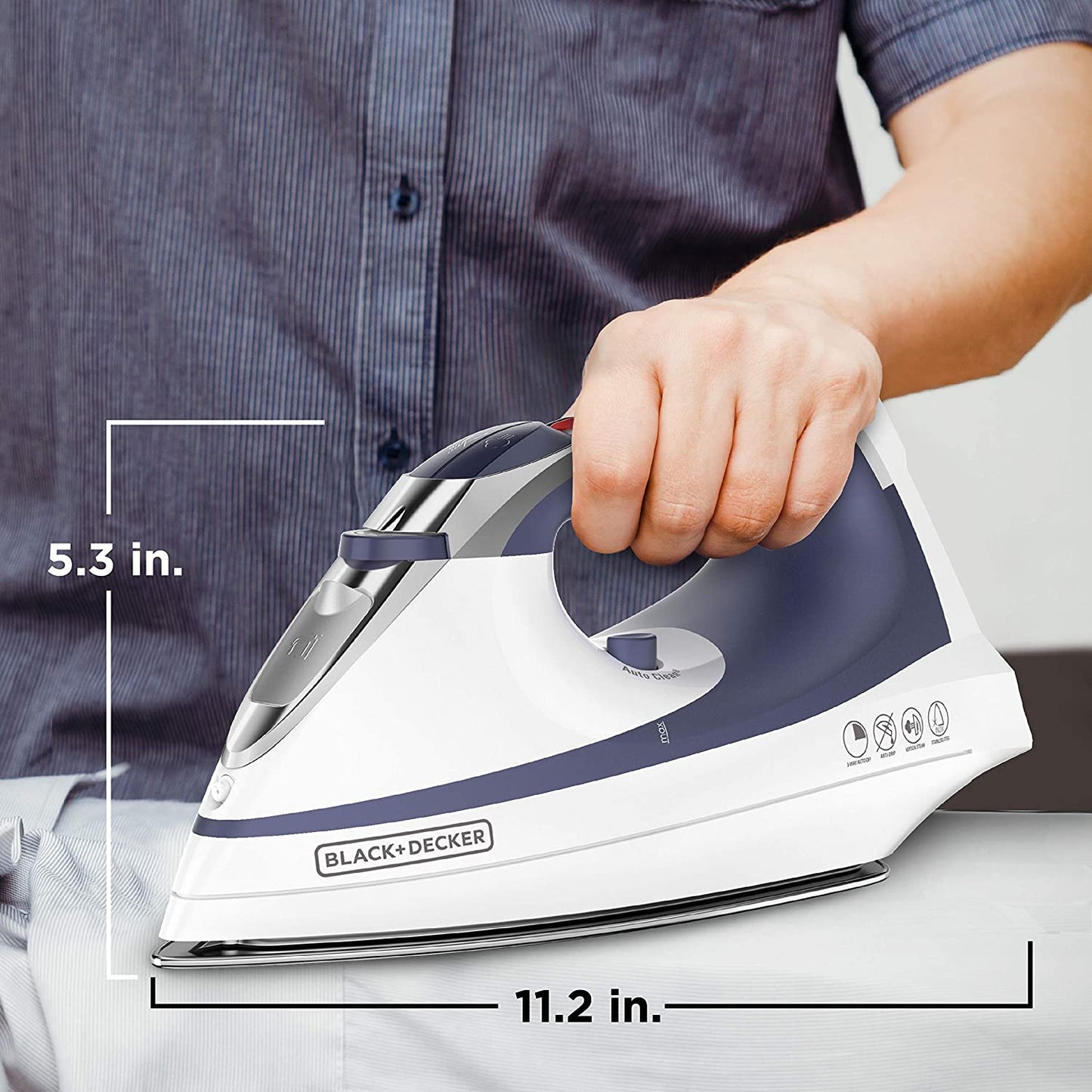 Advantage Steam Iron White/Blue Nonstick Stainless Steel Clothing Iron